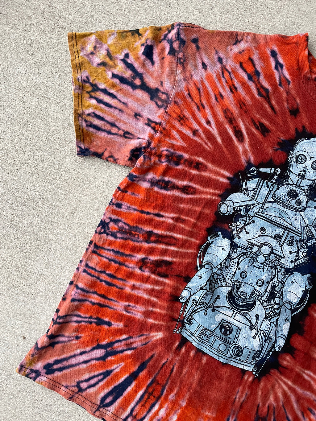 XL Men’s Star Wars Bots Handmade Tie Dye T-Shirt | Warm Earth Tones Reverse Tie Dye Short Sleeve