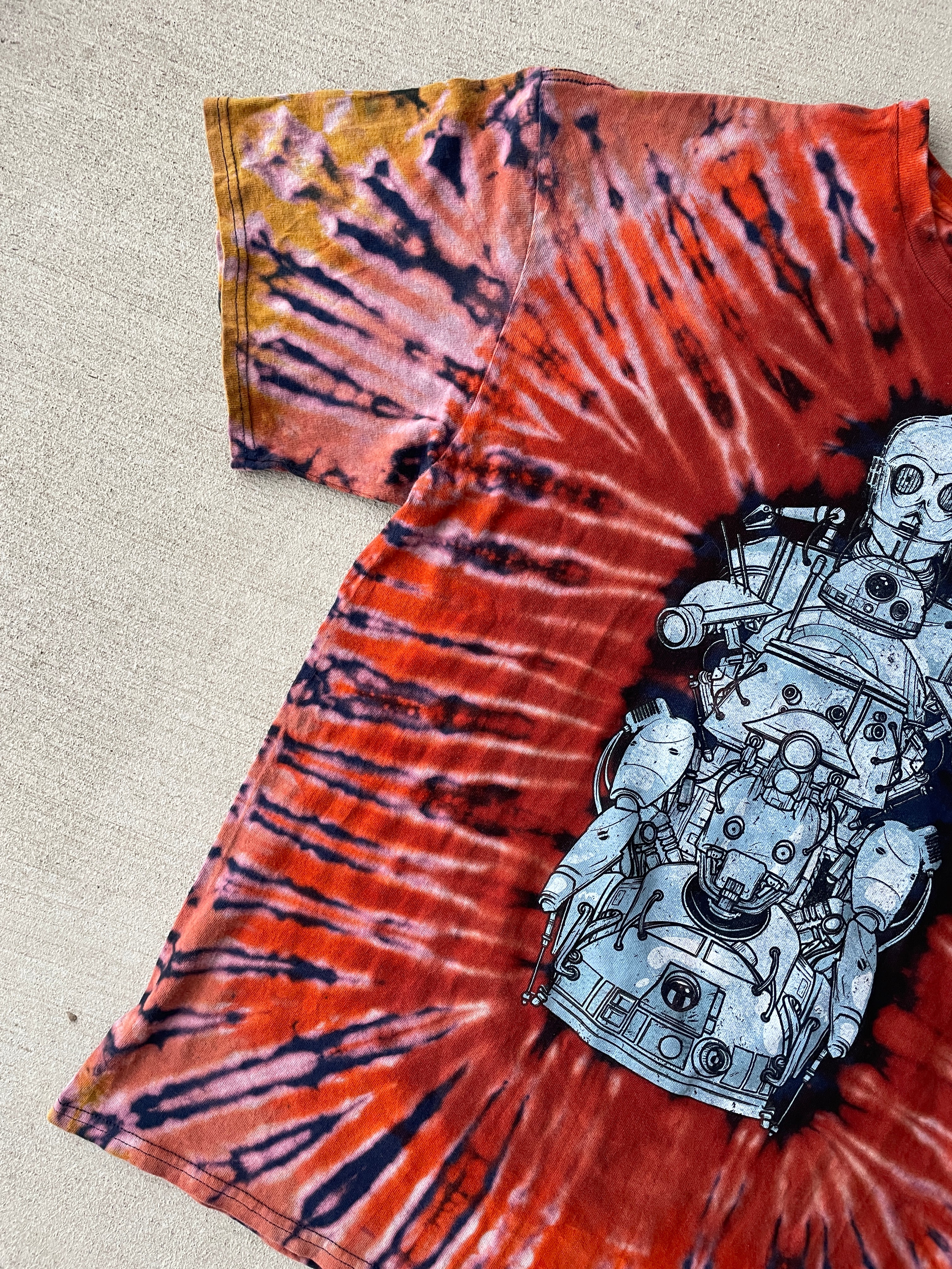 XL Men’s Star Wars Bots Handmade Tie Dye T-Shirt | Warm Earth Tones Reverse Tie Dye Short Sleeve