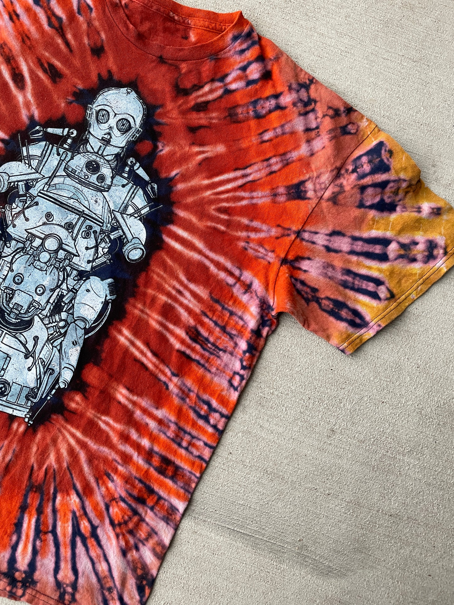 XL Men’s Star Wars Bots Handmade Tie Dye T-Shirt | Warm Earth Tones Reverse Tie Dye Short Sleeve