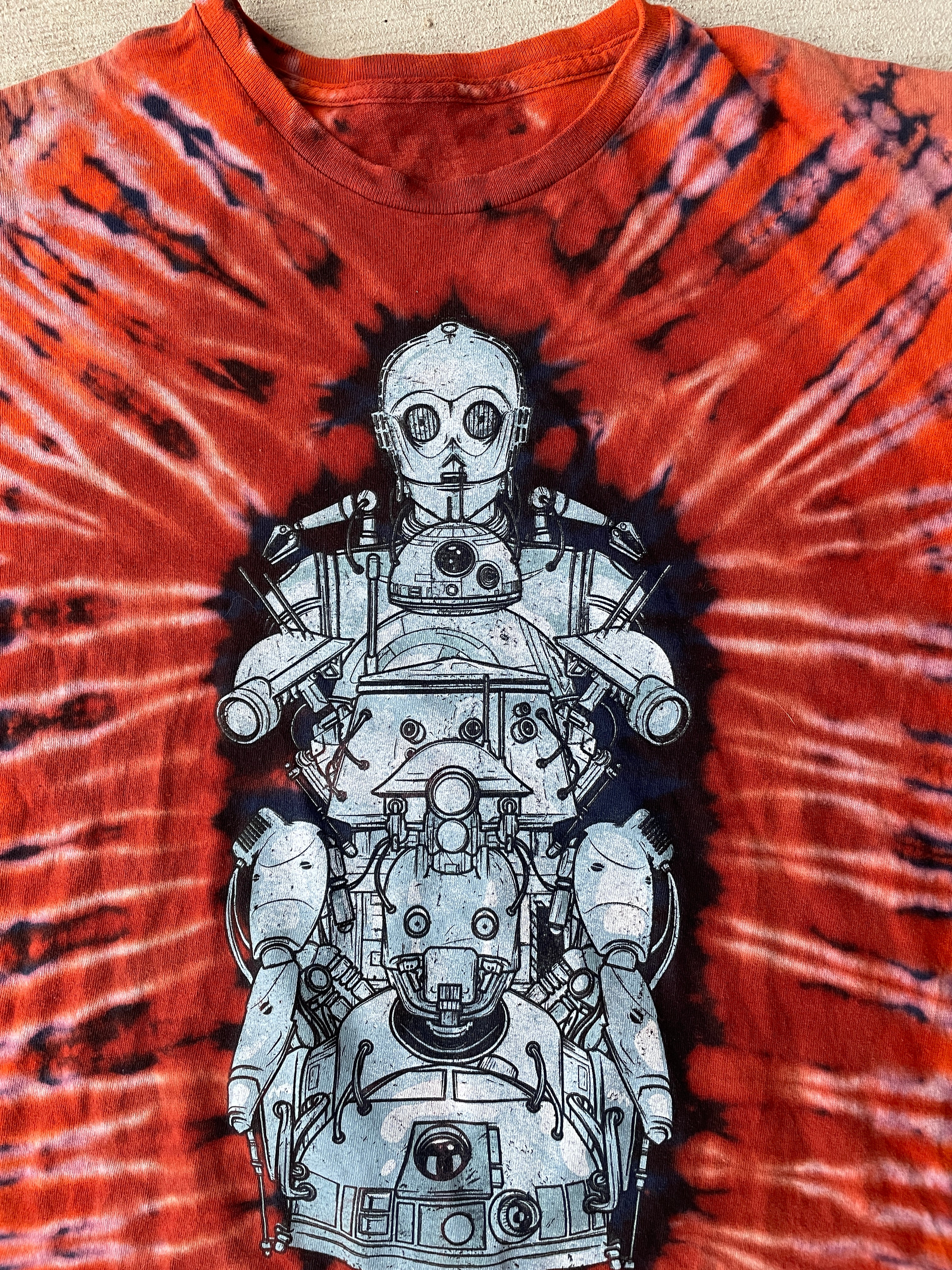 XL Men’s Star Wars Bots Handmade Tie Dye T-Shirt | Warm Earth Tones Reverse Tie Dye Short Sleeve