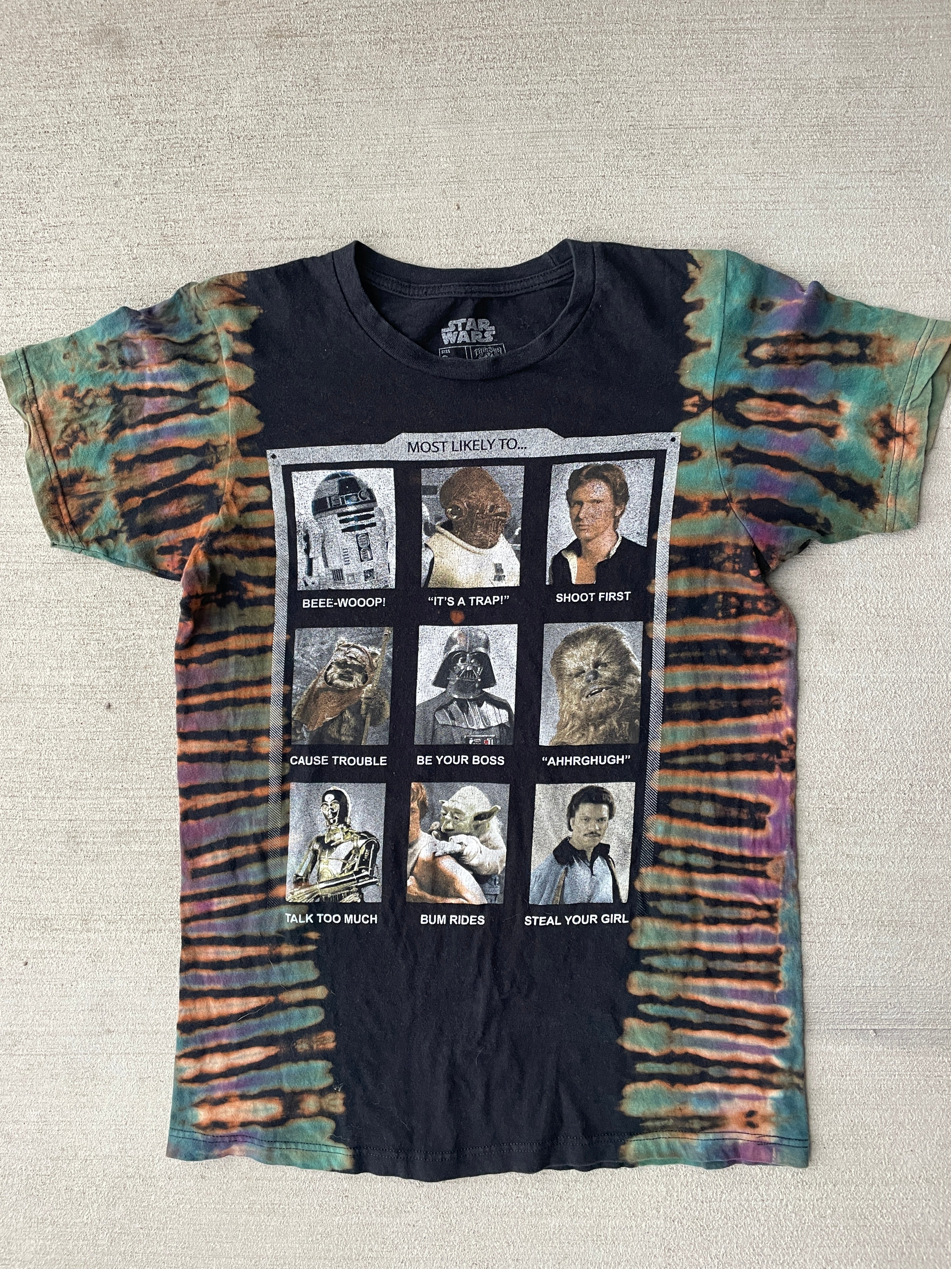 Small Men’s Star Wars Most Likely To… Handmade Tie Dye T-Shirt | Star Wars Characters Reverse Tie Dye Short Sleeve