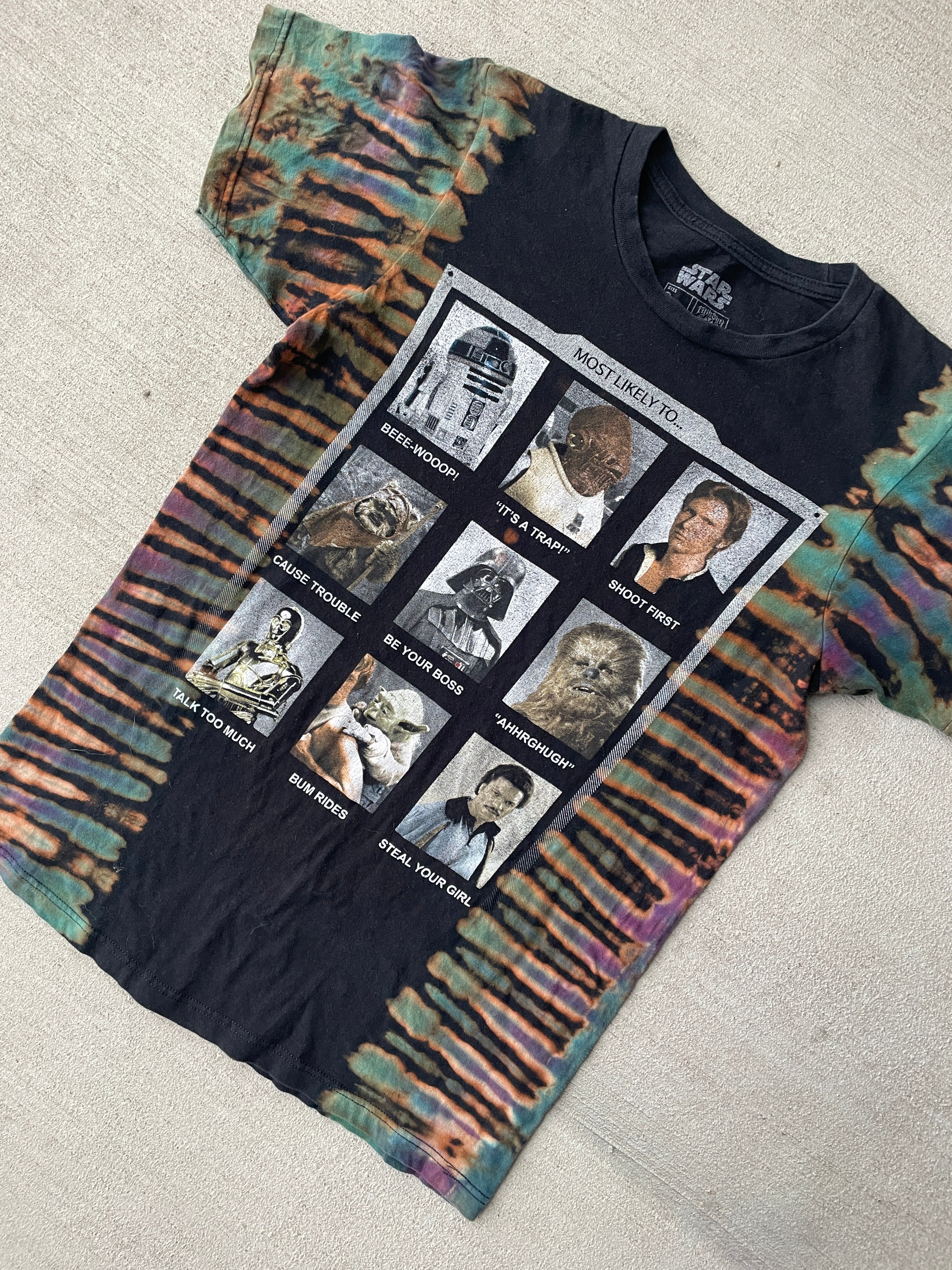 Small Men’s Star Wars Most Likely To… Handmade Tie Dye T-Shirt | Star Wars Characters Reverse Tie Dye Short Sleeve