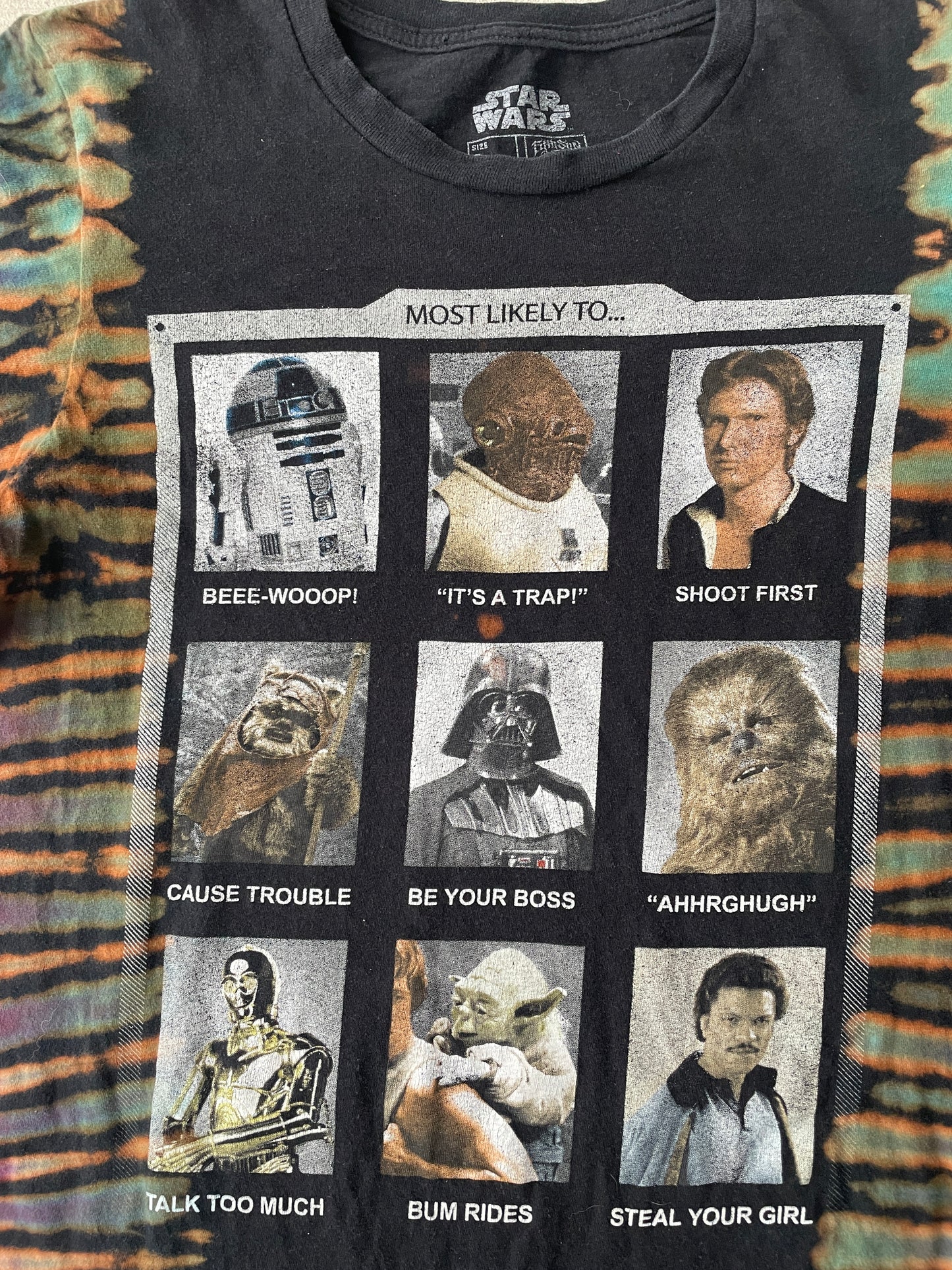 Small Men’s Star Wars Most Likely To… Handmade Tie Dye T-Shirt | Star Wars Characters Reverse Tie Dye Short Sleeve