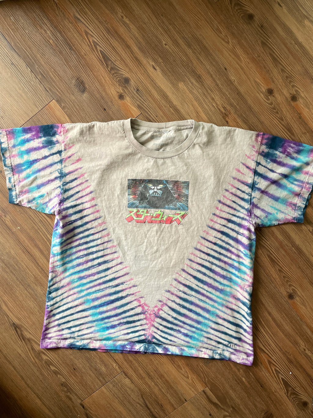 2XL Men’s Star Wars Darth Vader Handmade Tie Dye T-Shirt | Gray, Purple, and Blue Pleated Short Sleeve Tee