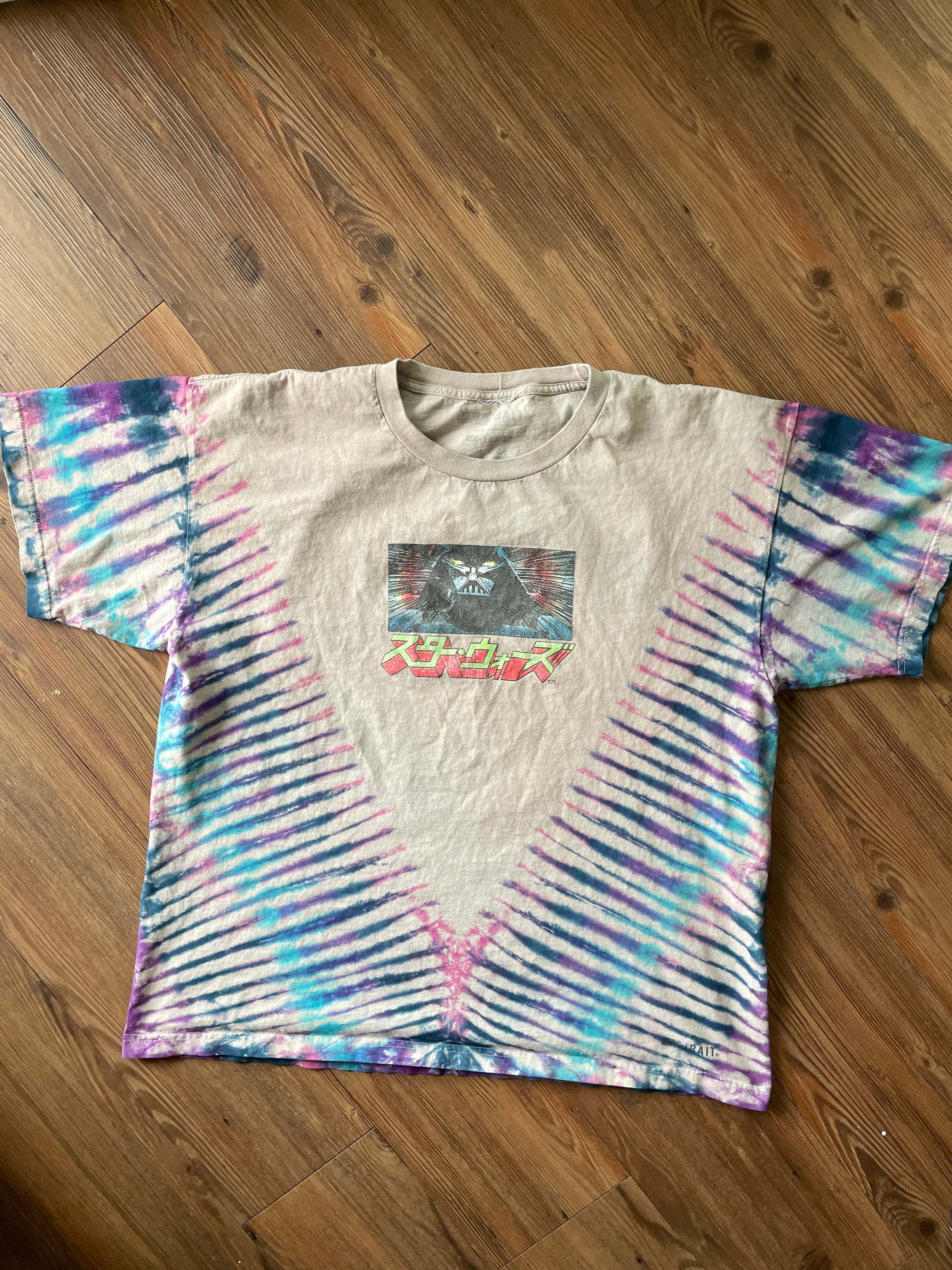 2XL Men’s Star Wars Darth Vader Handmade Tie Dye T-Shirt | Gray, Purple, and Blue Pleated Short Sleeve Tee