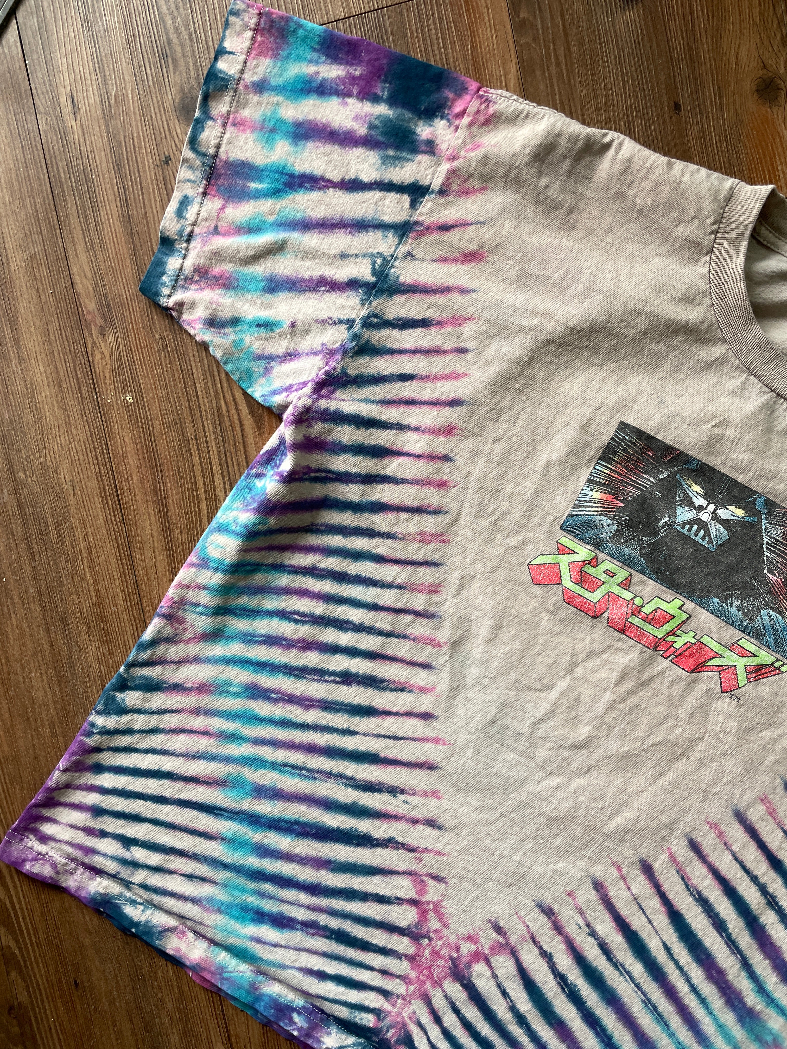 2XL Men’s Star Wars Darth Vader Handmade Tie Dye T-Shirt | Gray, Purple, and Blue Pleated Short Sleeve Tee