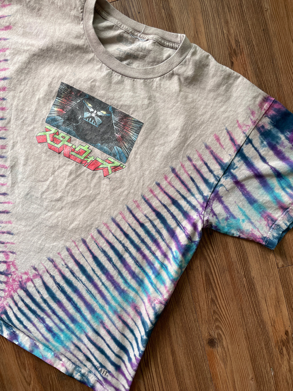 2XL Men’s Star Wars Darth Vader Handmade Tie Dye T-Shirt | Gray, Purple, and Blue Pleated Short Sleeve Tee