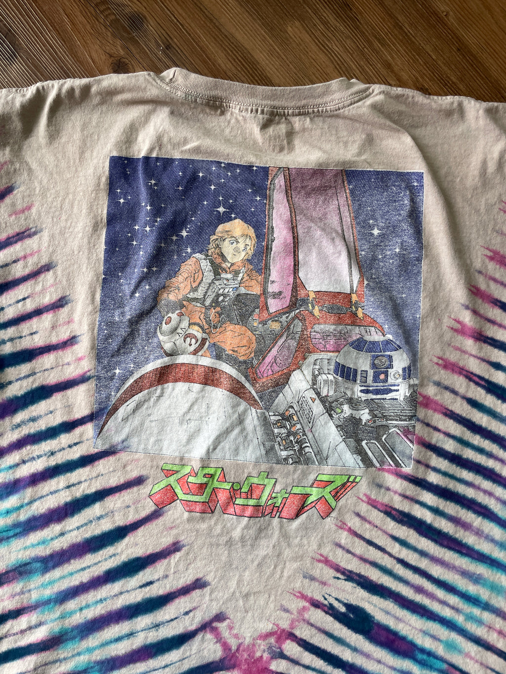 2XL Men’s Star Wars Darth Vader Handmade Tie Dye T-Shirt | Gray, Purple, and Blue Pleated Short Sleeve Tee