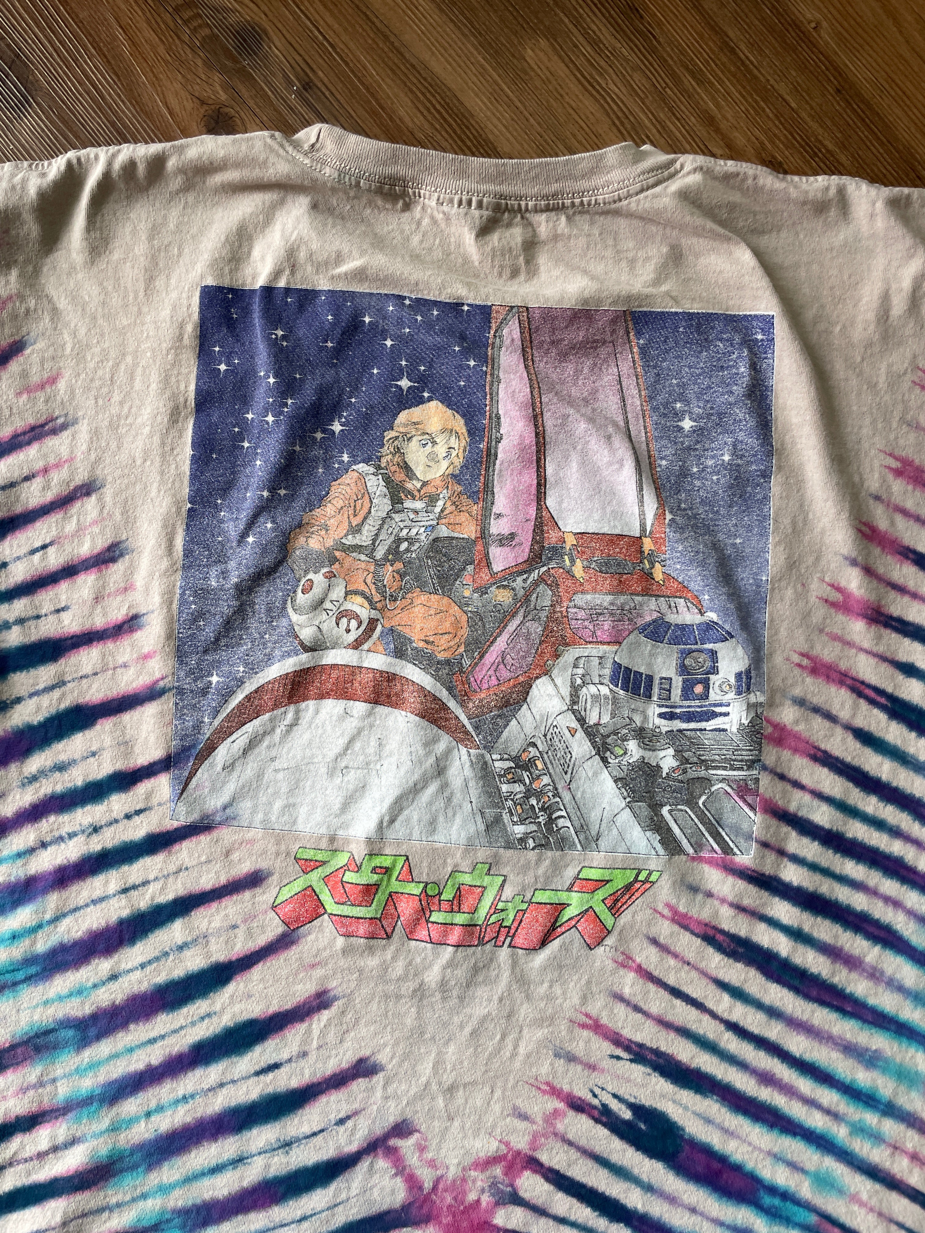 2XL Men’s Star Wars Darth Vader Handmade Tie Dye T-Shirt | Gray, Purple, and Blue Pleated Short Sleeve Tee