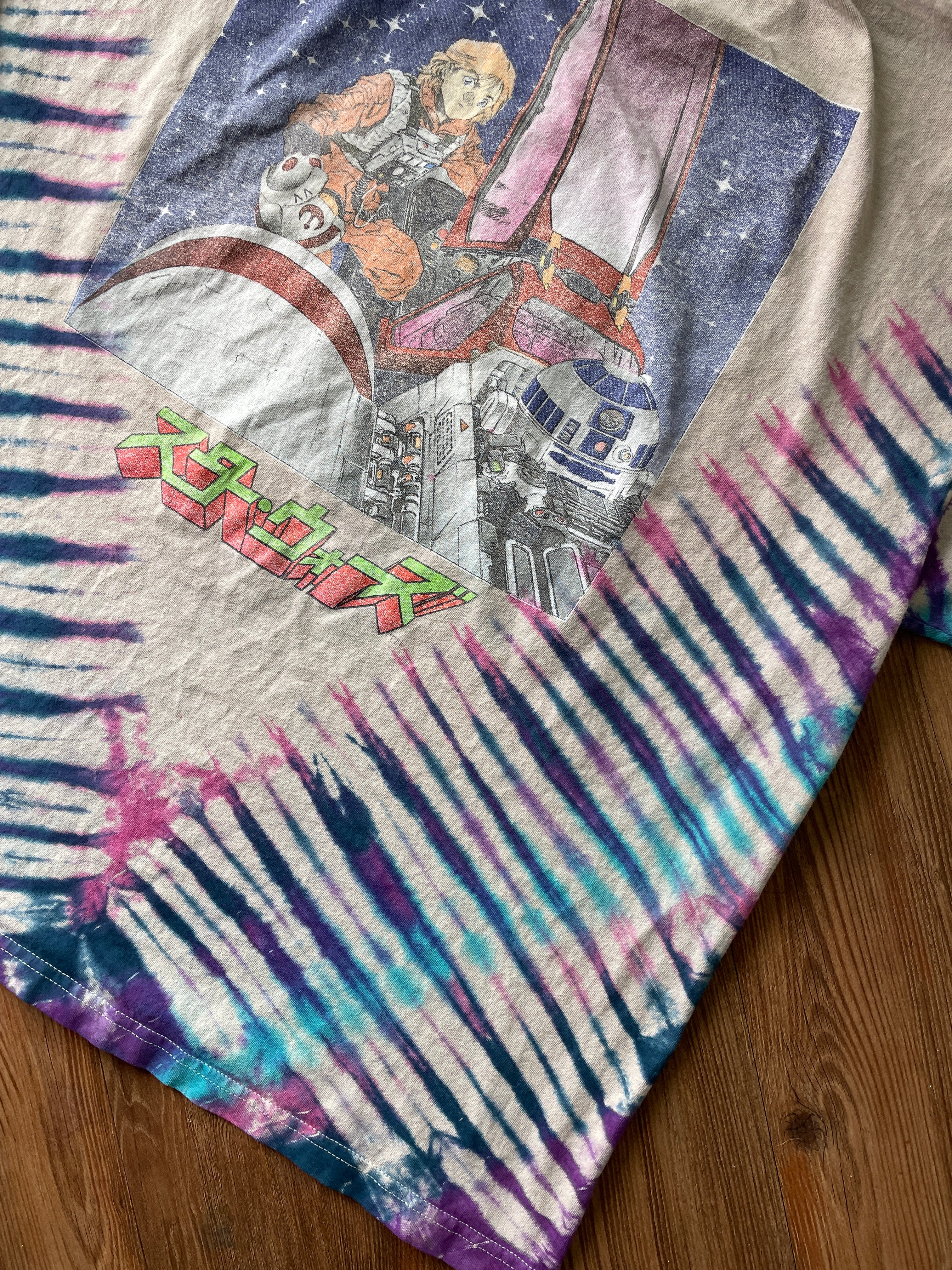 2XL Men’s Star Wars Darth Vader Handmade Tie Dye T-Shirt | Gray, Purple, and Blue Pleated Short Sleeve Tee