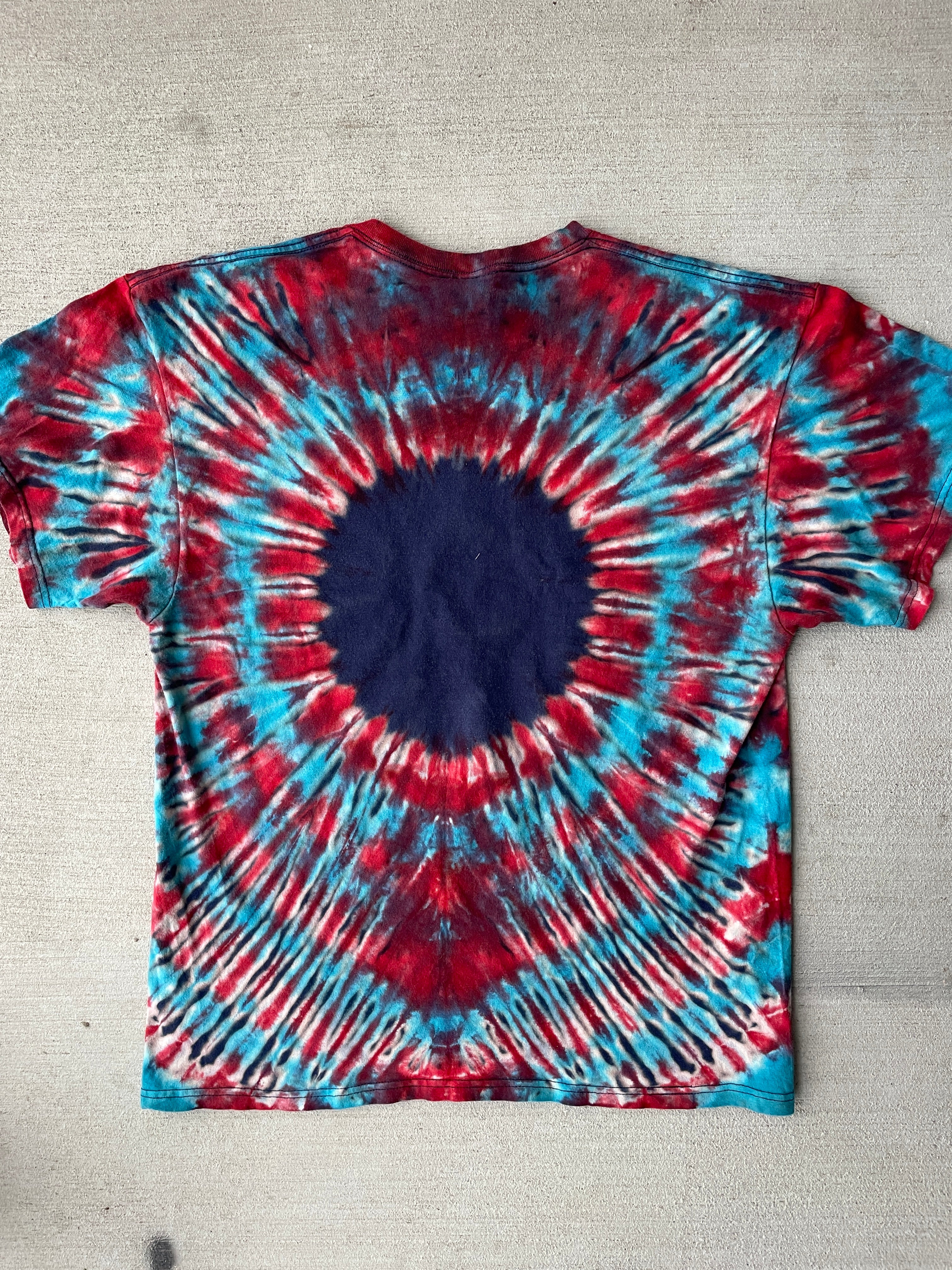XL Men’s Captain America Handmade Tie Dye T-Shirt | Marvel Red, White, and Blue Reverse Tie Dye Short Sleeve