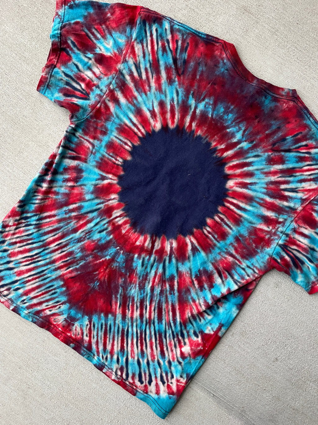 XL Men’s Captain America Handmade Tie Dye T-Shirt | Marvel Red, White, and Blue Reverse Tie Dye Short Sleeve