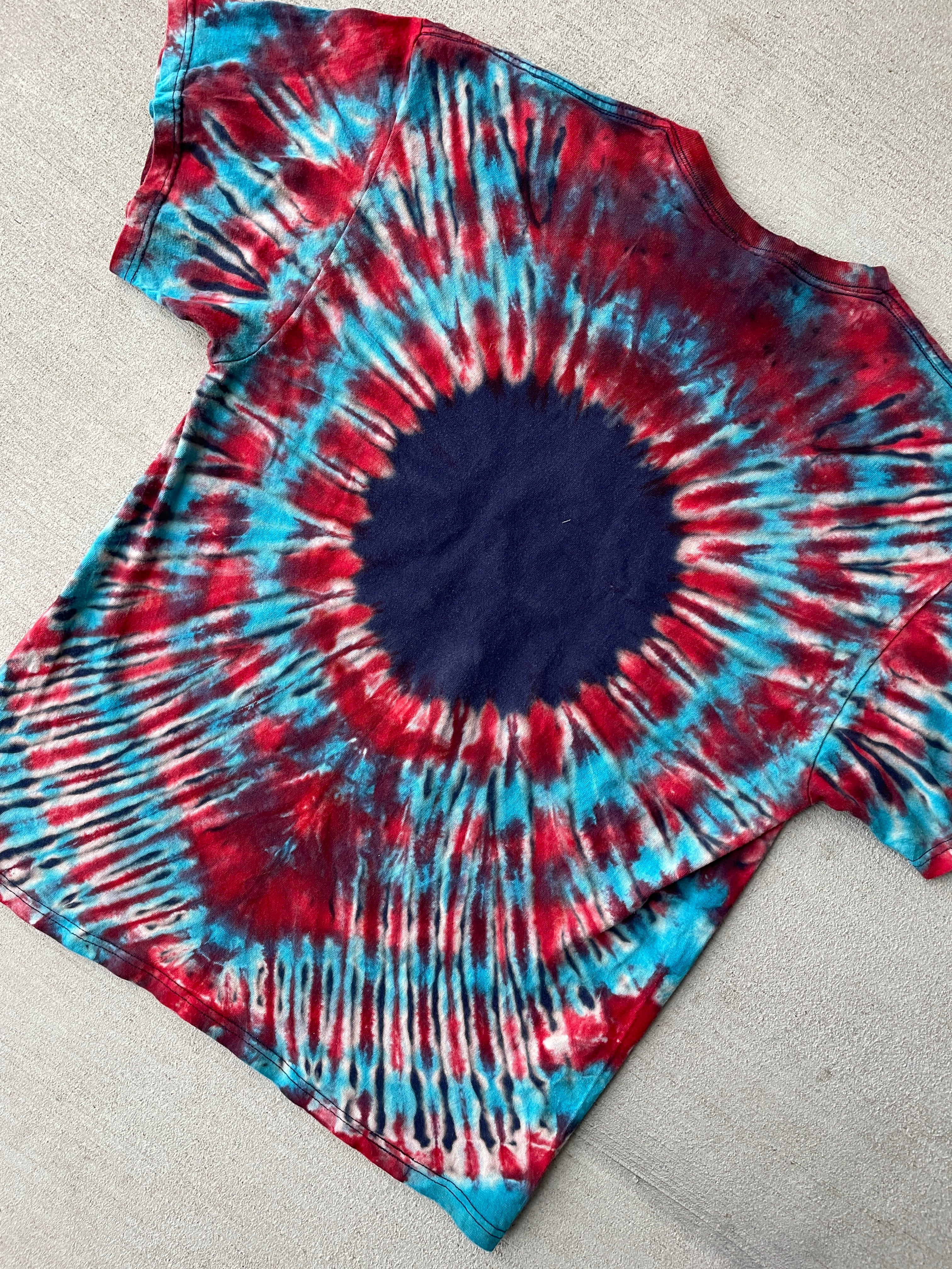 XL Men’s Captain America Handmade Tie Dye T-Shirt | Marvel Red, White, and Blue Reverse Tie Dye Short Sleeve