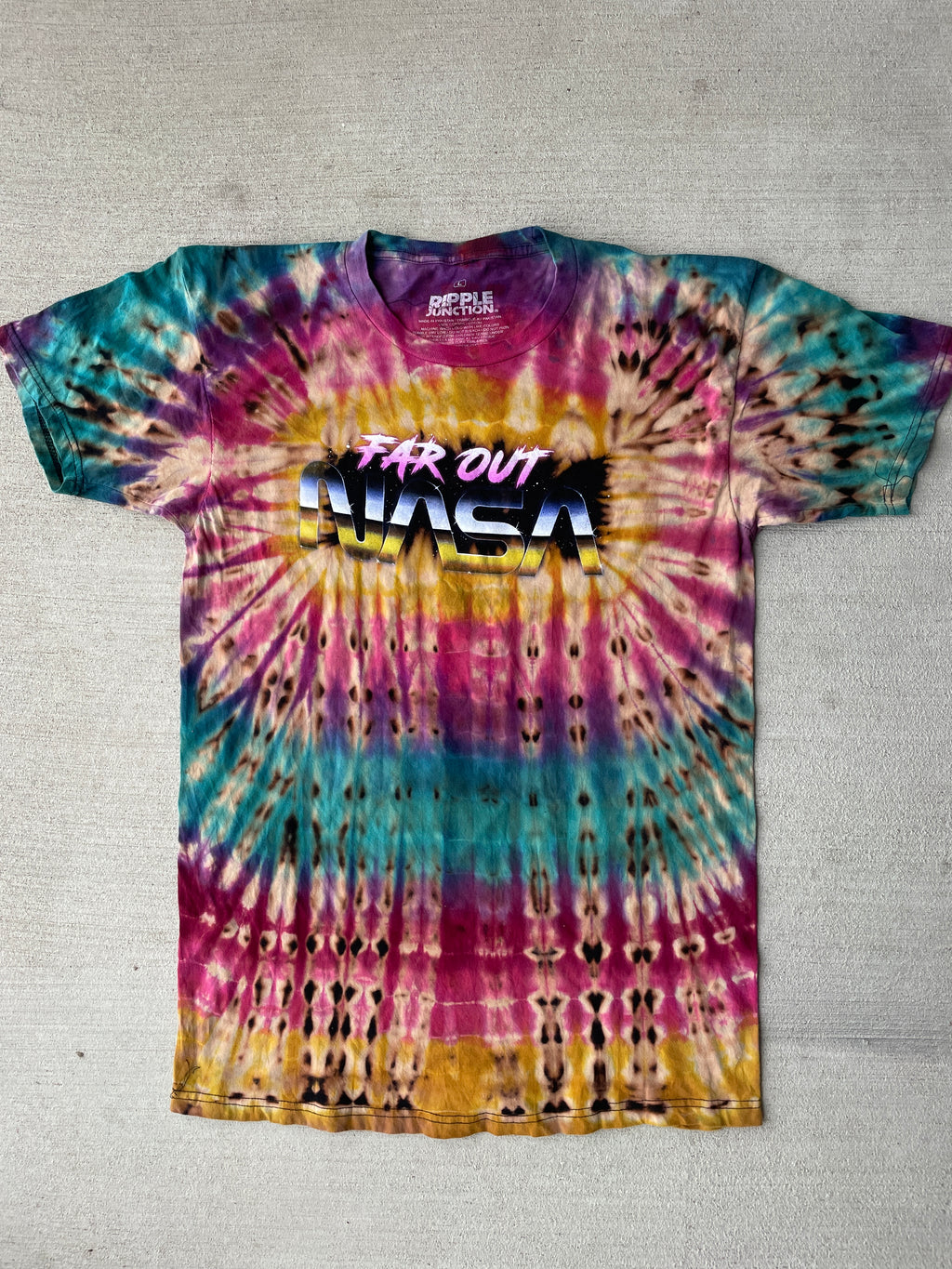 Large Men’s NASA Far Out Handmade Tie Dye T-Shirt | Pink, Purple, and Blue Reverse Tie Dye Short Sleeve