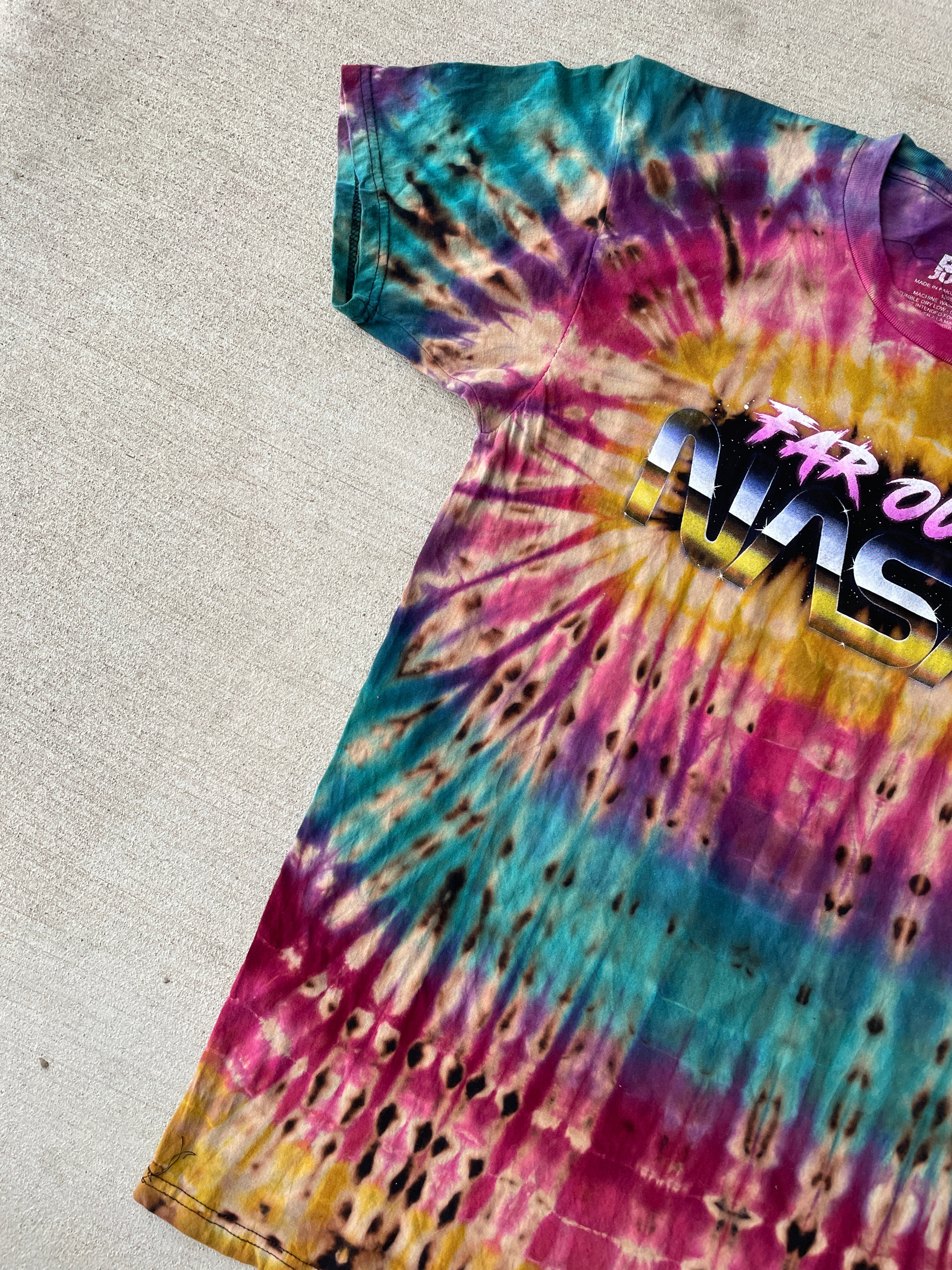 Large Men’s NASA Far Out Handmade Tie Dye T-Shirt | Pink, Purple, and Blue Reverse Tie Dye Short Sleeve