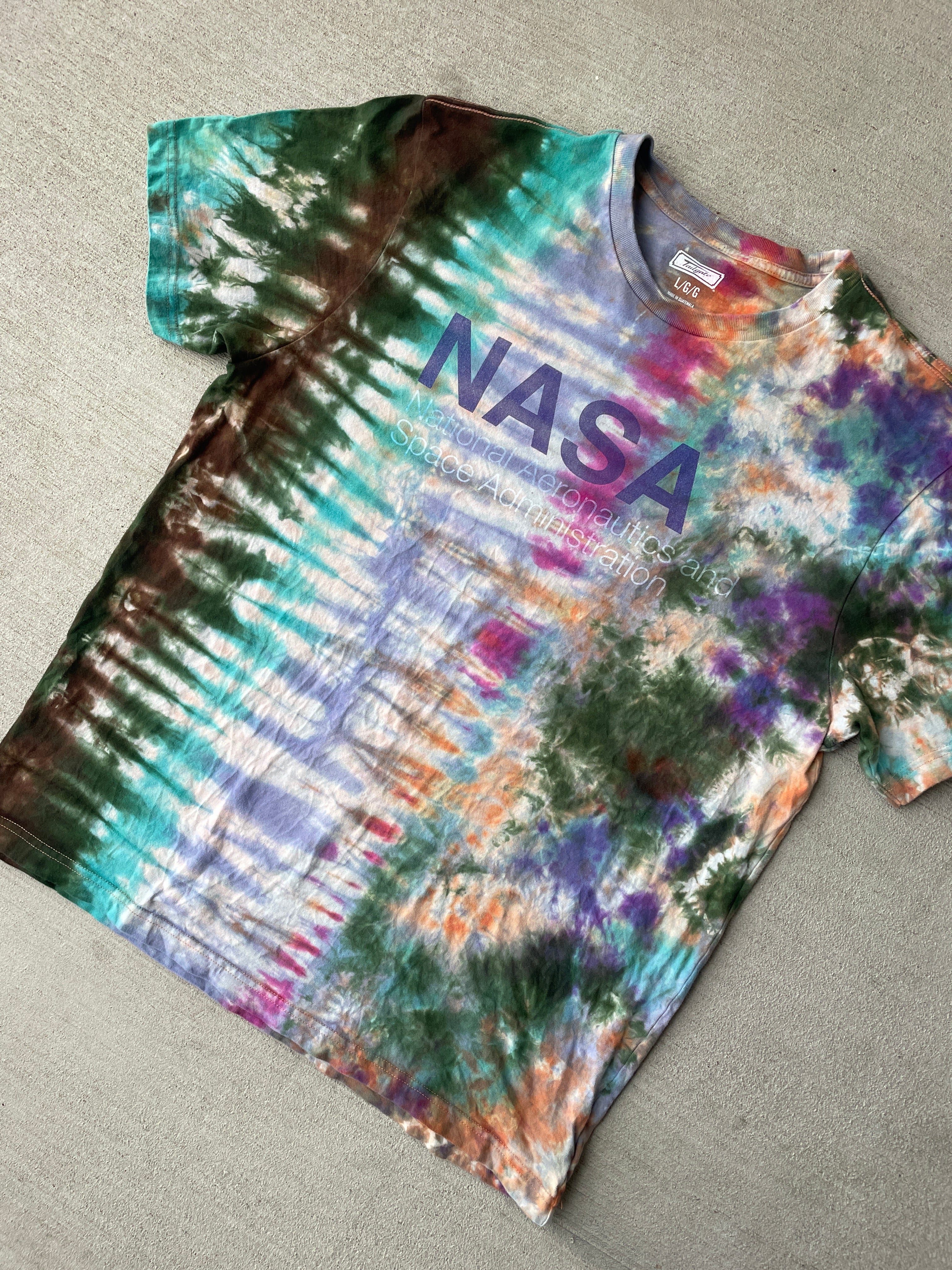 Large Men’s NASA Earth Tones Handmade Tie Dye T-Shirt | Brown and Green Reverse Tie Dye Short Sleeve