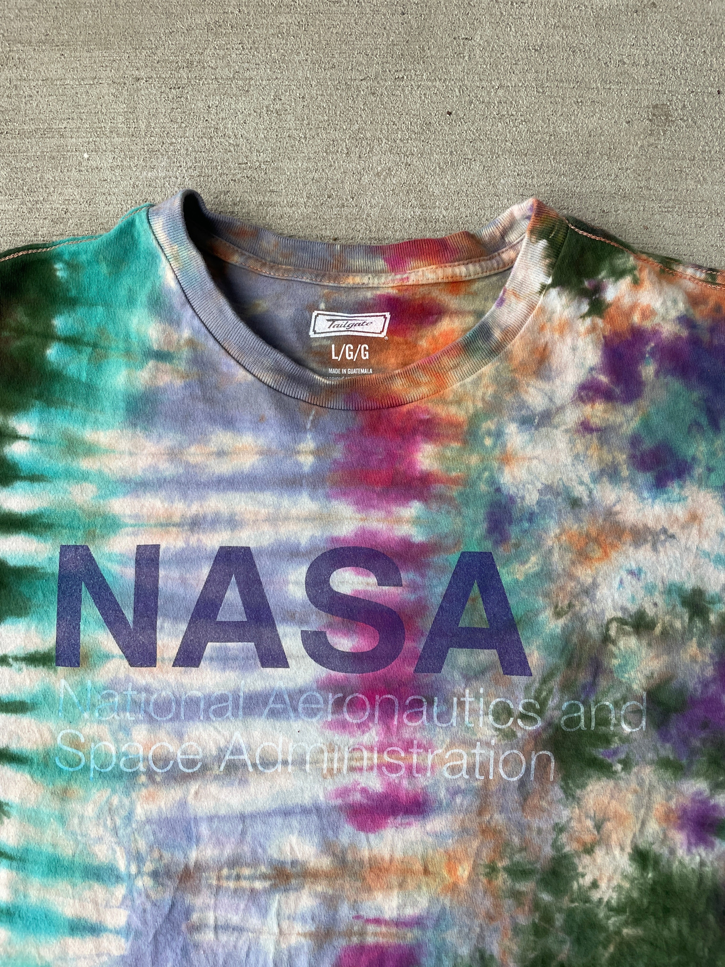 Large Men’s NASA Earth Tones Handmade Tie Dye T-Shirt | Brown and Green Reverse Tie Dye Short Sleeve