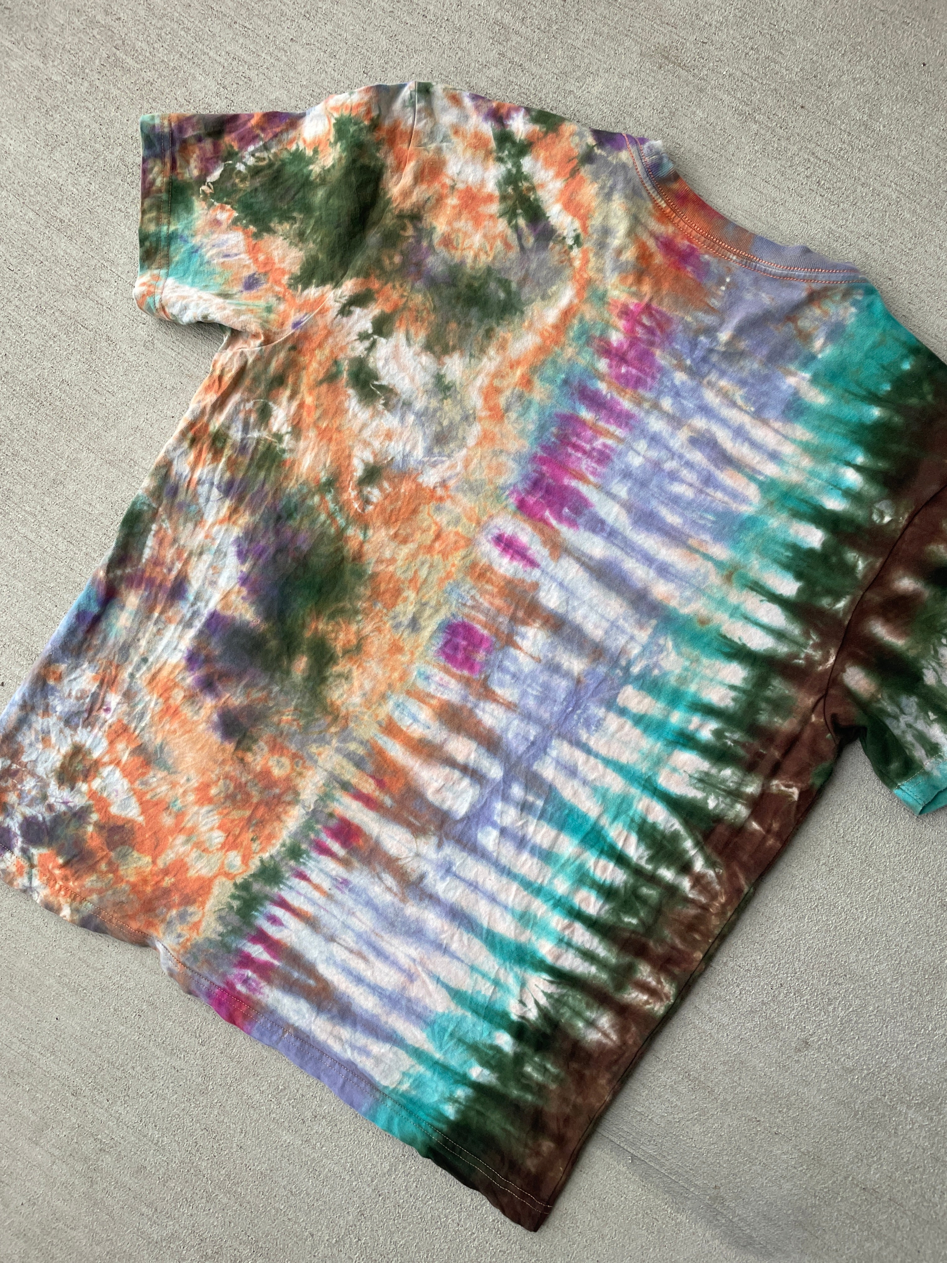 Large Men’s NASA Earth Tones Handmade Tie Dye T-Shirt | Brown and Green Reverse Tie Dye Short Sleeve