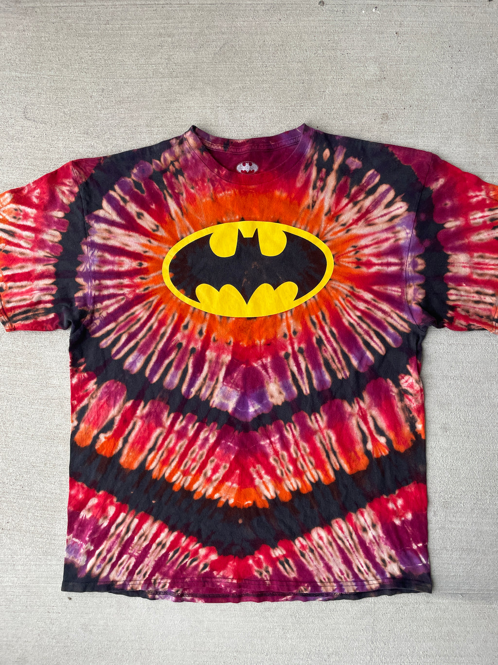 2XL Men’s Batman Handmade Tie Dye T-Shirt | Black and Red Reverse Tie Dye Short Sleeve