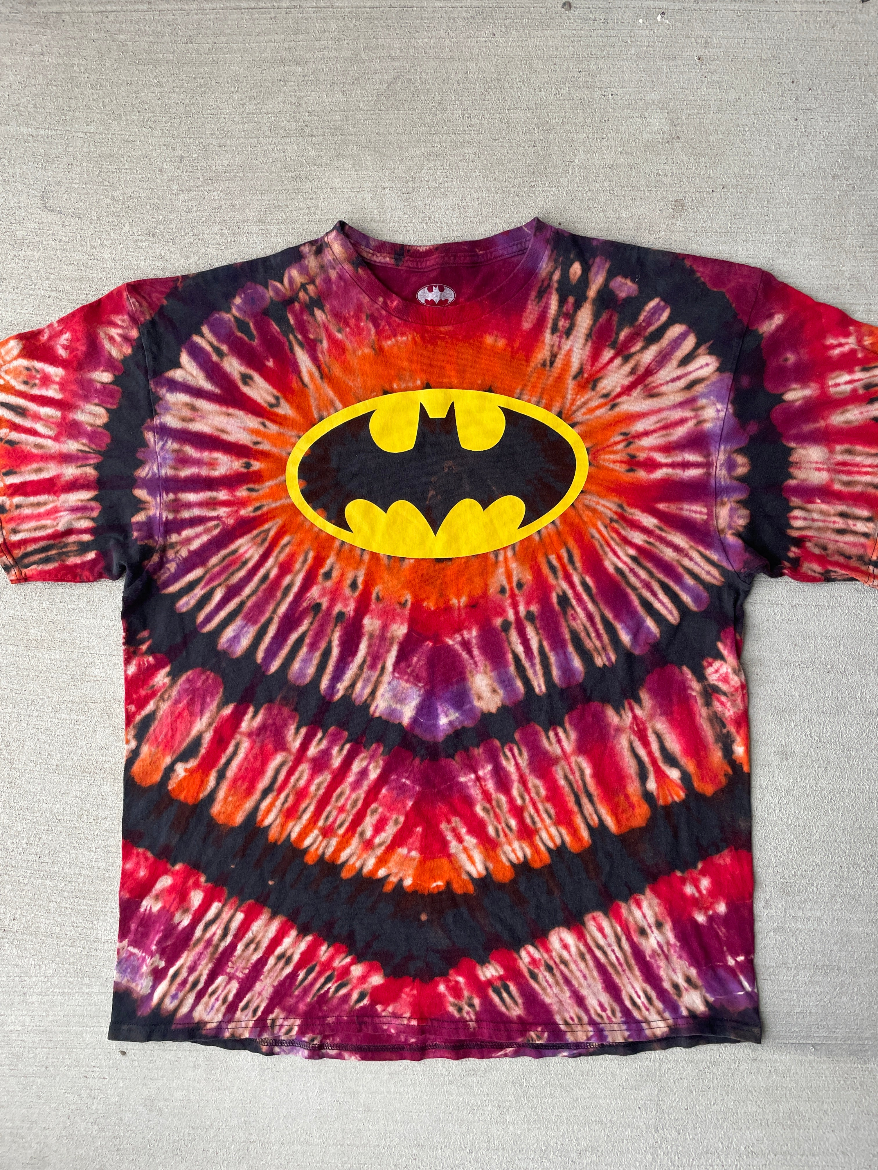 2XL Men’s Batman Handmade Tie Dye T-Shirt | Black and Red Reverse Tie Dye Short Sleeve