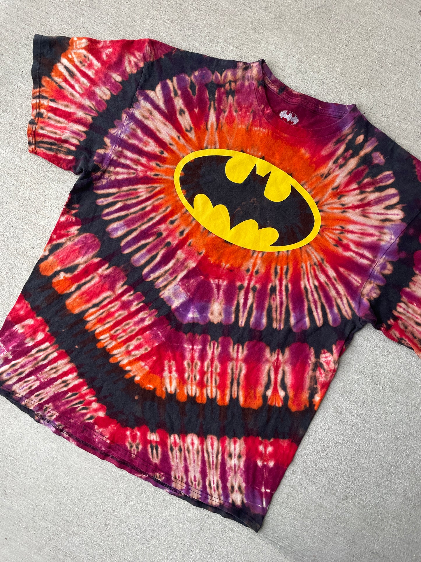 2XL Men’s Batman Handmade Tie Dye T-Shirt | Black and Red Reverse Tie Dye Short Sleeve