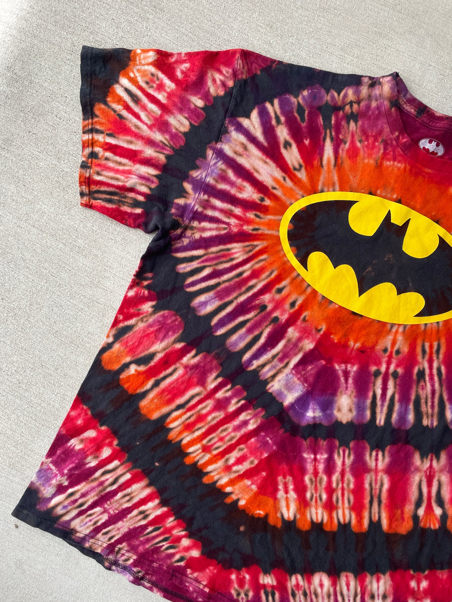 2XL Men’s Batman Handmade Tie Dye T-Shirt | Black and Red Reverse Tie Dye Short Sleeve