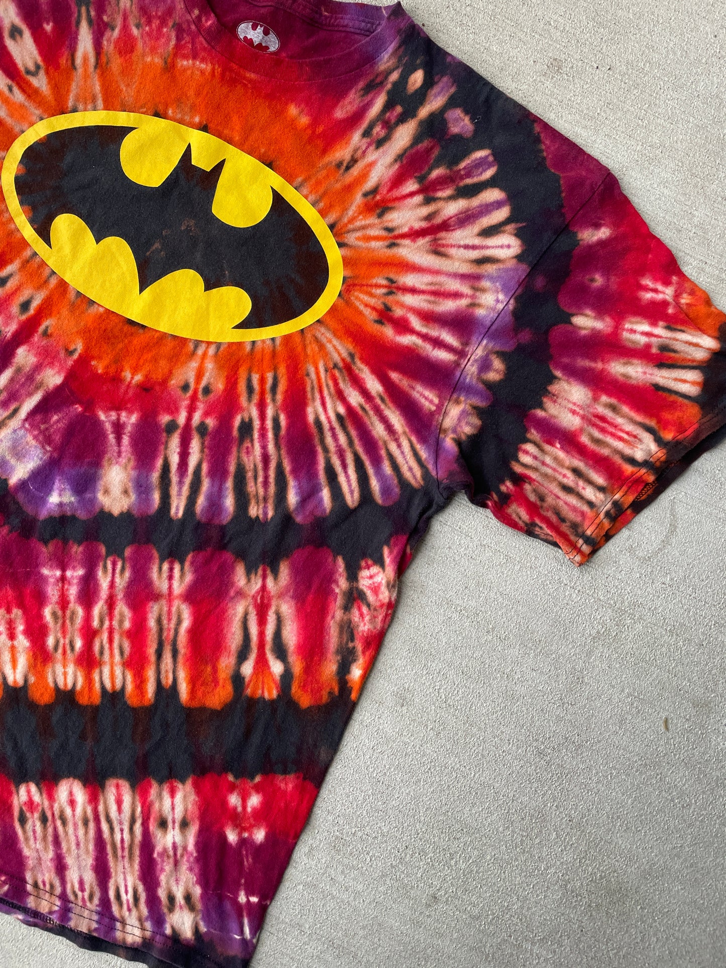 2XL Men’s Batman Handmade Tie Dye T-Shirt | Black and Red Reverse Tie Dye Short Sleeve
