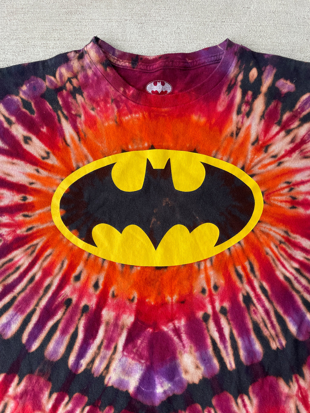 2XL Men’s Batman Handmade Tie Dye T-Shirt | Black and Red Reverse Tie Dye Short Sleeve