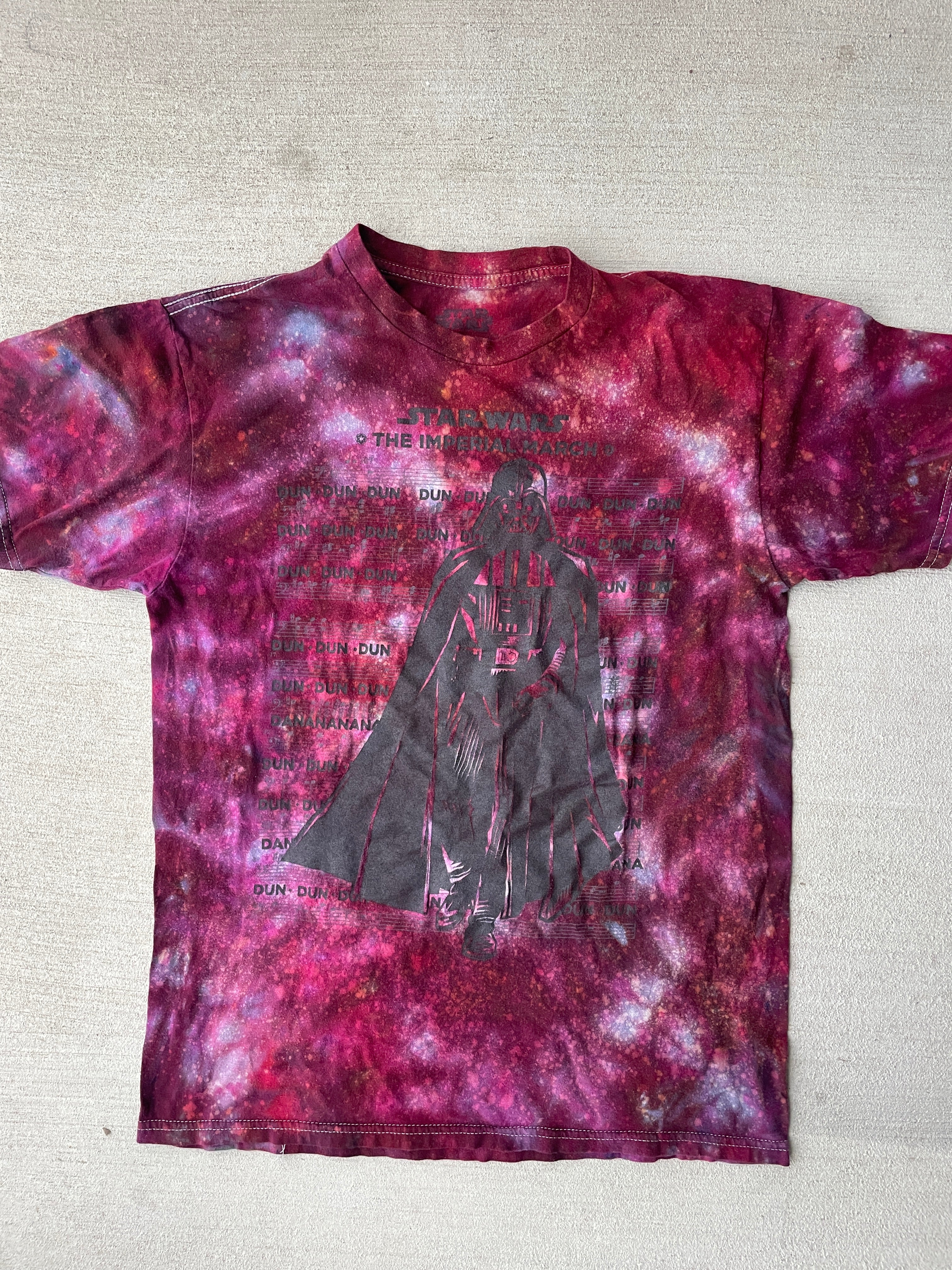 Medium Women’s Darth Vader The Imperial March Galaxy Dye Handmade Tie Dye T-Shirt | Star Wars Reverse Galaxy Tie Dye Short Sleeve