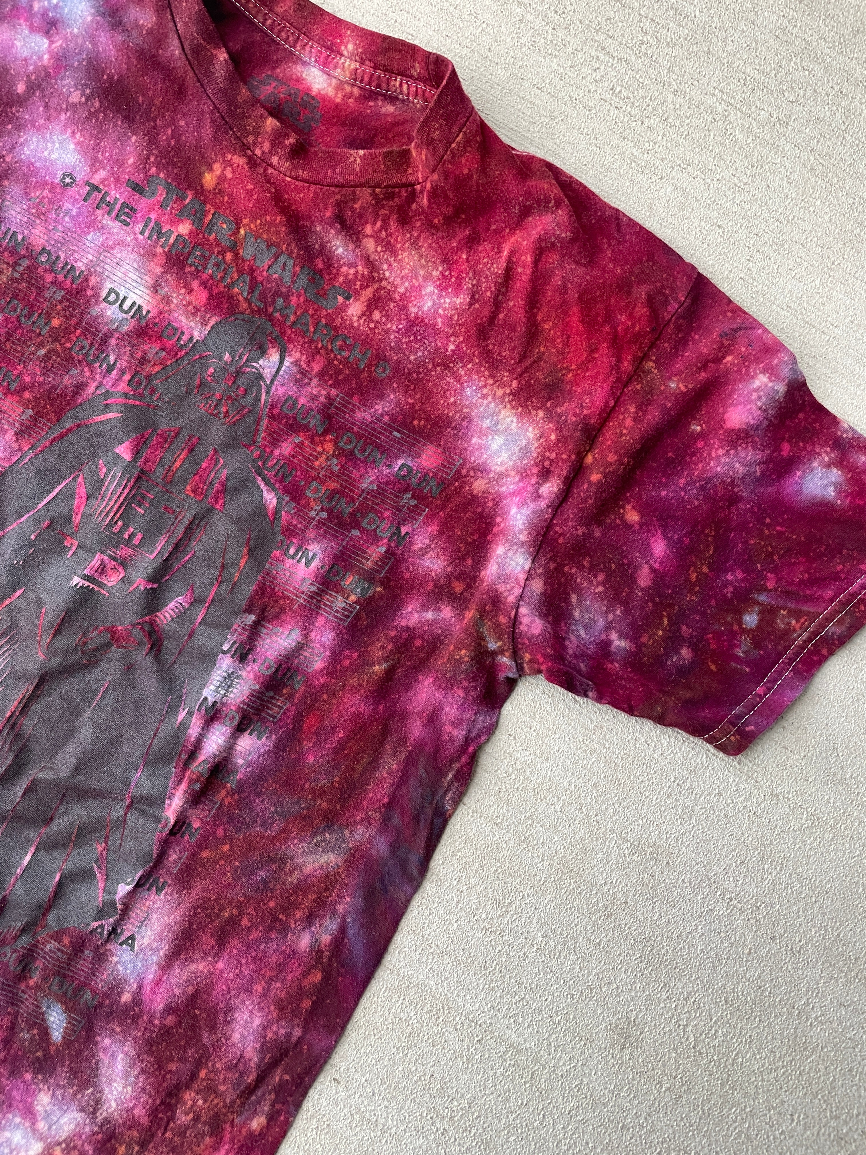 Medium Women’s Darth Vader The Imperial March Galaxy Dye Handmade Tie Dye T-Shirt | Star Wars Reverse Galaxy Tie Dye Short Sleeve