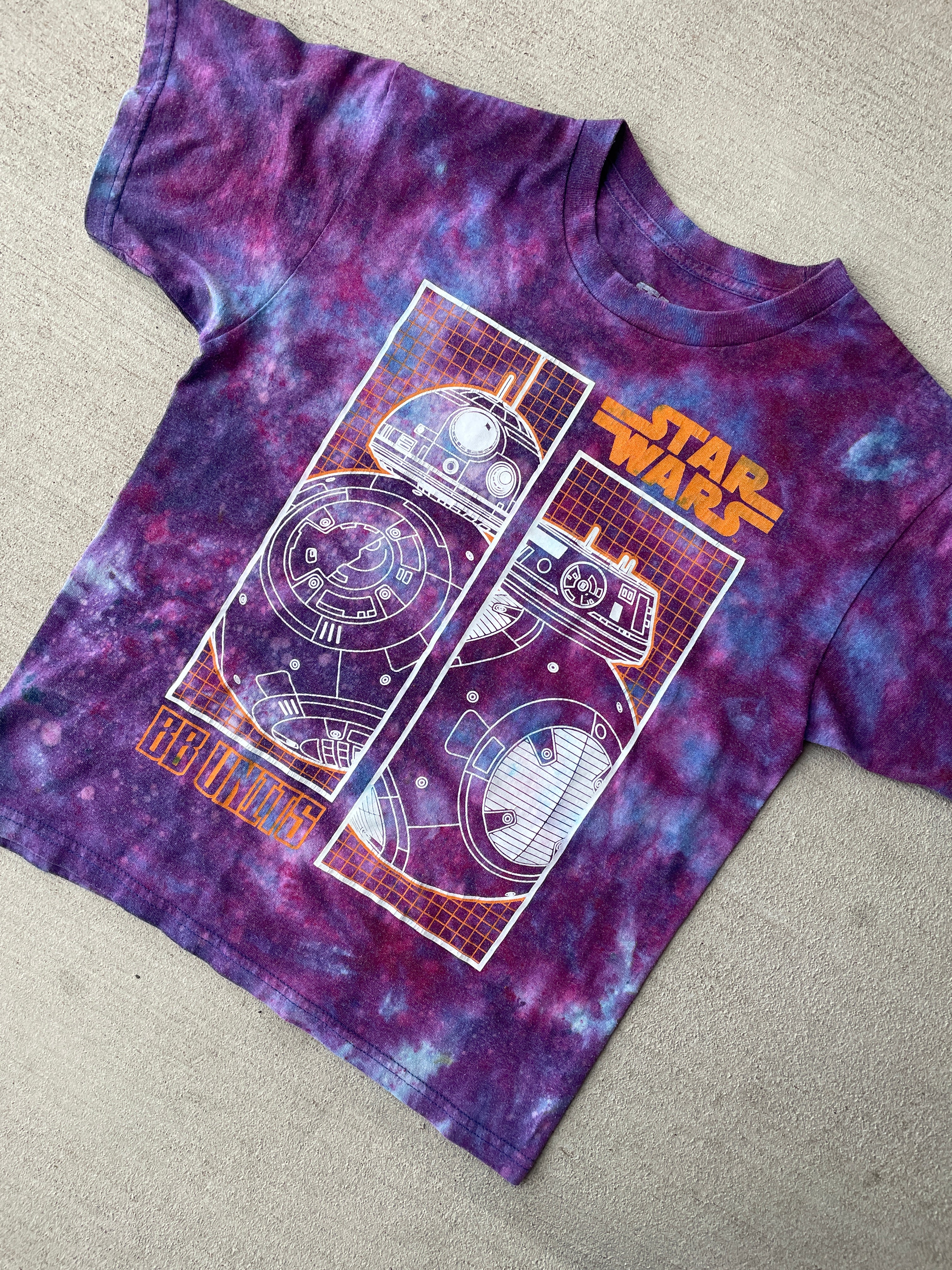 Medium Boys Youth BB8 Handmade Galaxy Tie Dye T-Shirt | Kids Star Wars Reverse Galaxy Tie Dye Short Sleeve