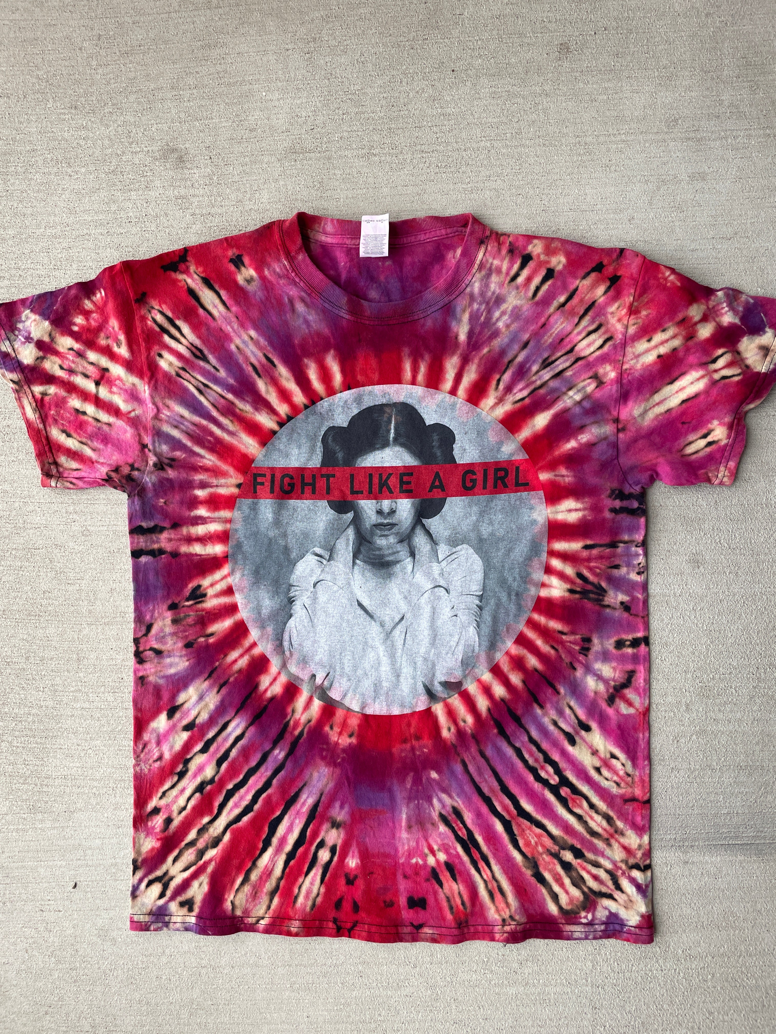 Large Men’s Princess Leia Fight Like a Girl Handmade Tie Dye T-Shirt | Star Wars Reverse Tie Dye Short Sleeve