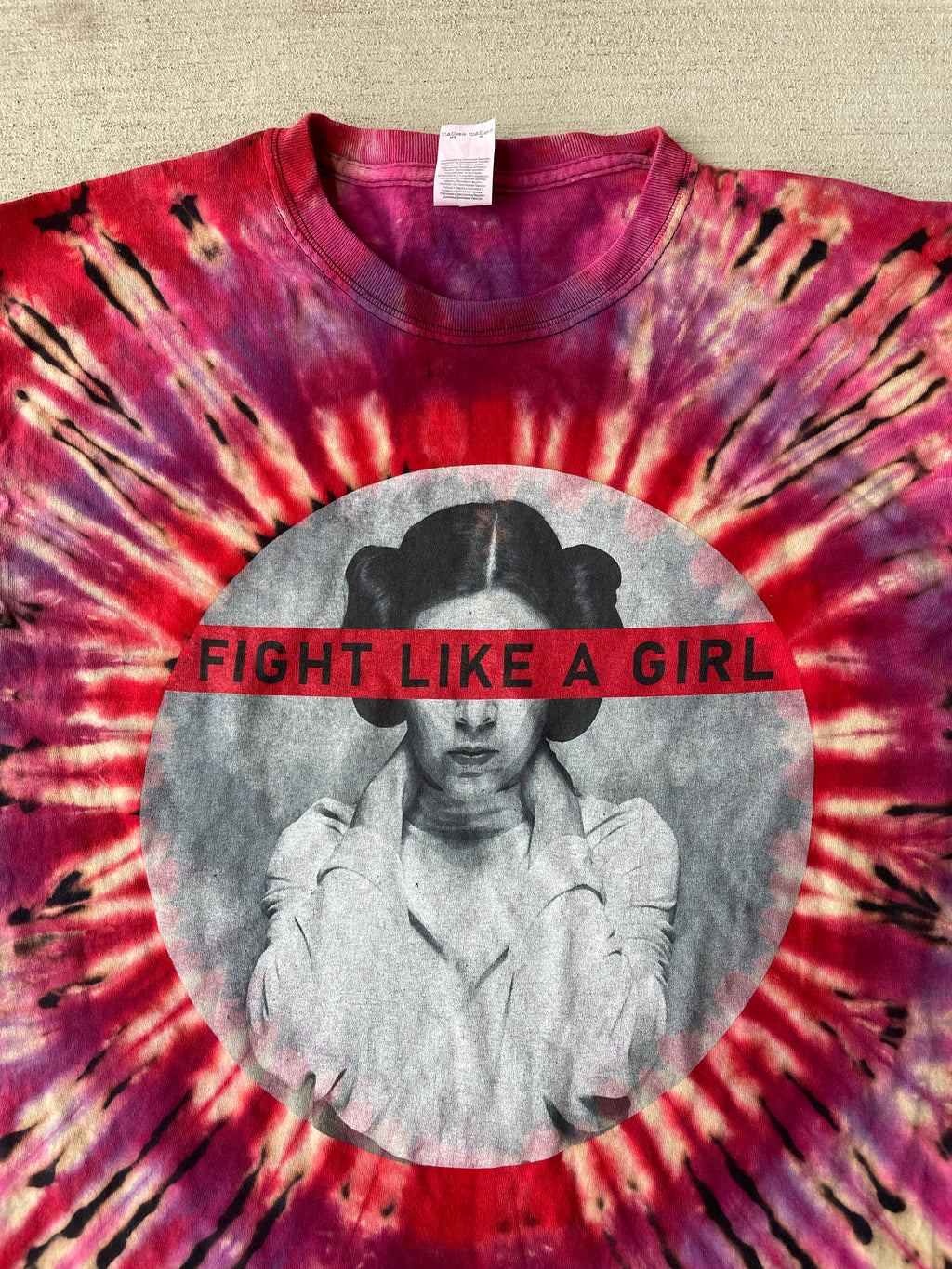 Large Men’s Princess Leia Fight Like a Girl Handmade Tie Dye T-Shirt | Star Wars Reverse Tie Dye Short Sleeve