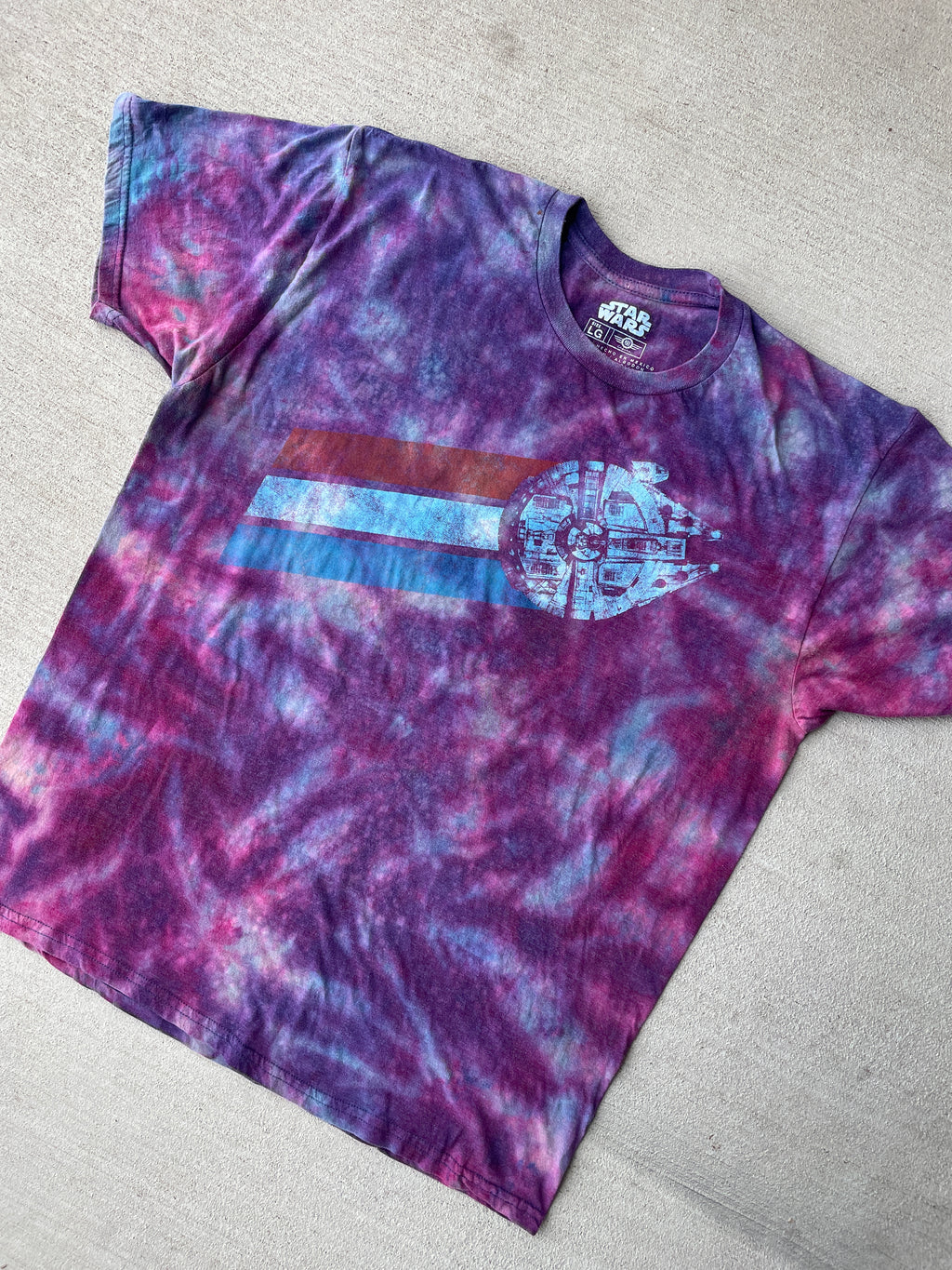 Large Men’s Star Wars Millennium Falcon Handmade Tie Dye T-Shirt | Reverse Galaxy Tie Dye Short Sleeve