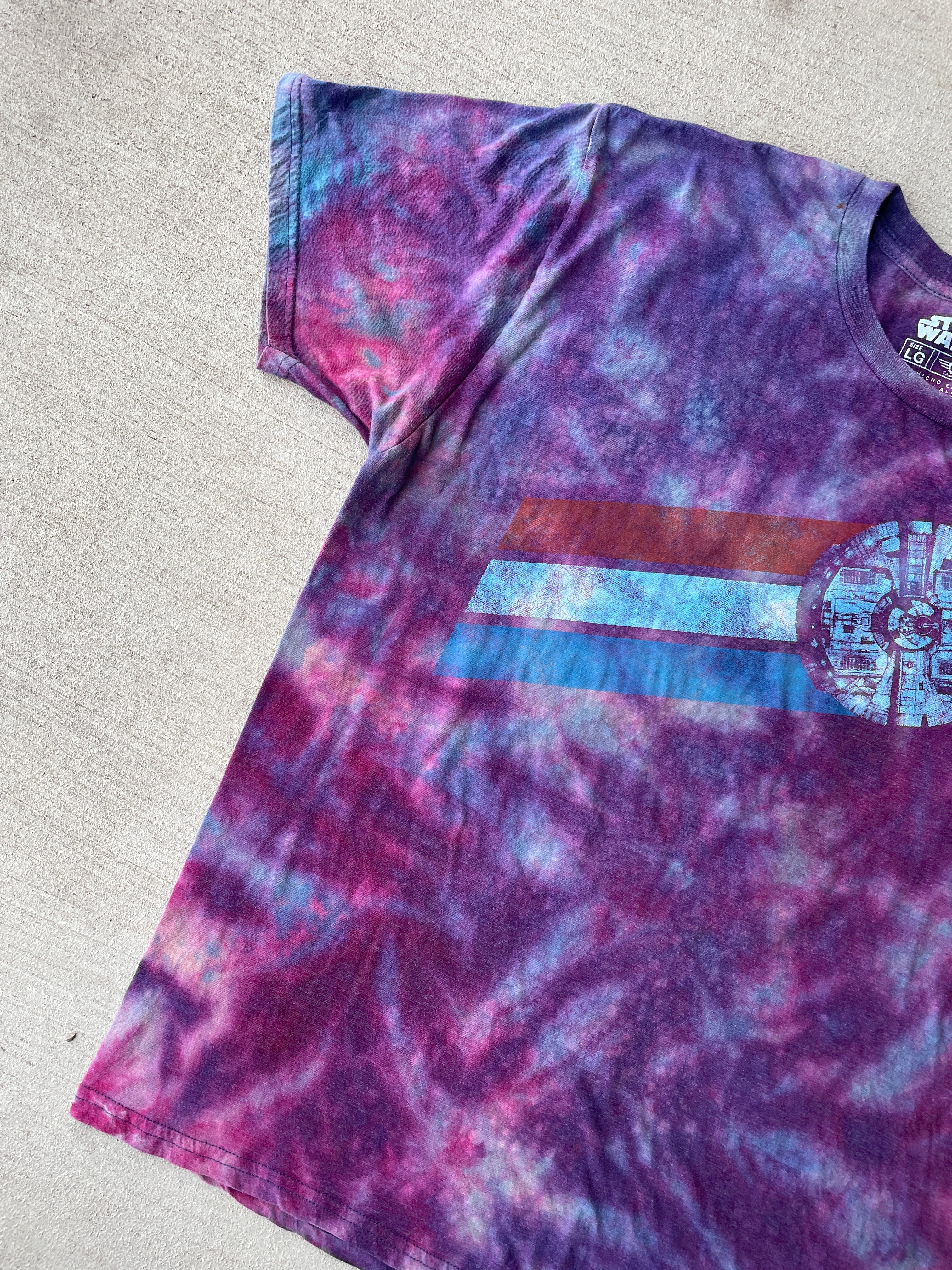 Large Men’s Star Wars Millennium Falcon Handmade Tie Dye T-Shirt | Reverse Galaxy Tie Dye Short Sleeve