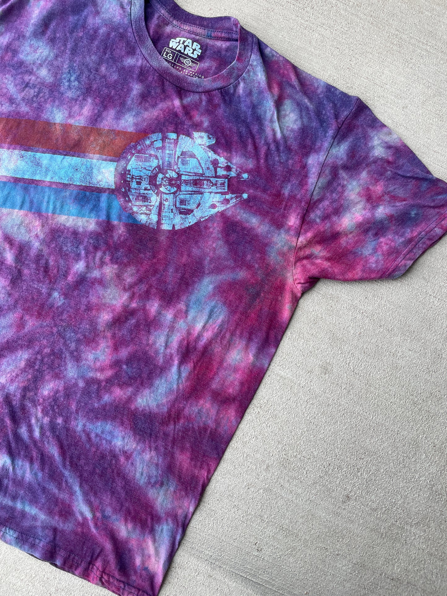 Large Men’s Star Wars Millennium Falcon Handmade Tie Dye T-Shirt | Reverse Galaxy Tie Dye Short Sleeve