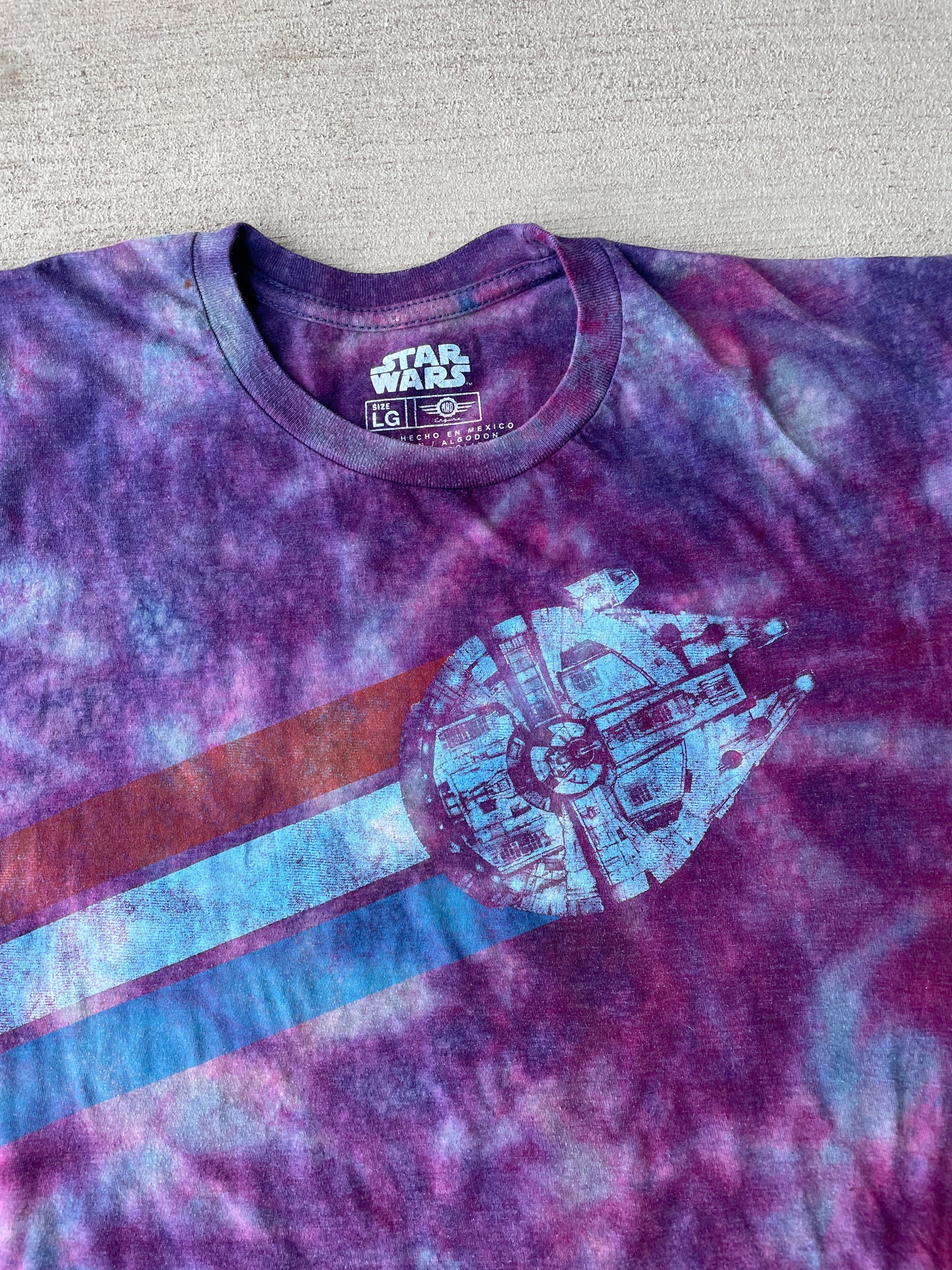 Large Men’s Star Wars Millennium Falcon Handmade Tie Dye T-Shirt | Reverse Galaxy Tie Dye Short Sleeve