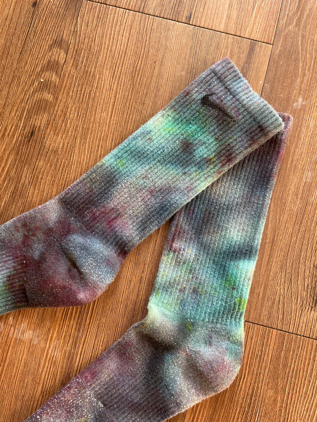 Teal and Black Galaxy Tie Dye Nike Dri-FIT Everyday Plus Training Socks - Size Large (Men's 8-12/Women's 10+)