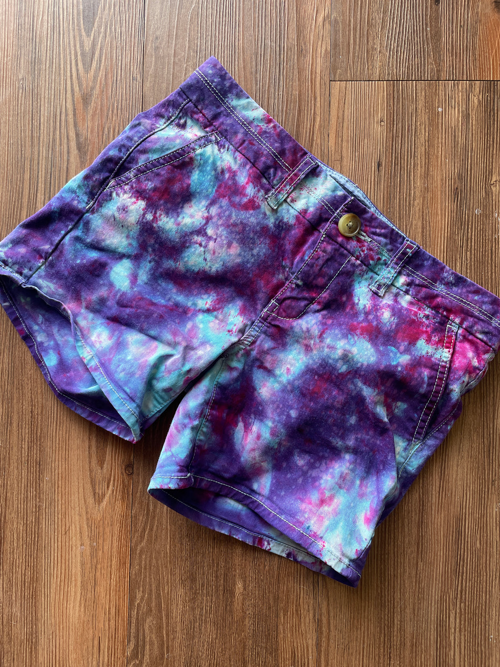 Size 0 Junior's Galaxy  Handmade Tie Dye Shorts | Purple Upcycled American Eagle Midi Shorts WITH POCKETS!