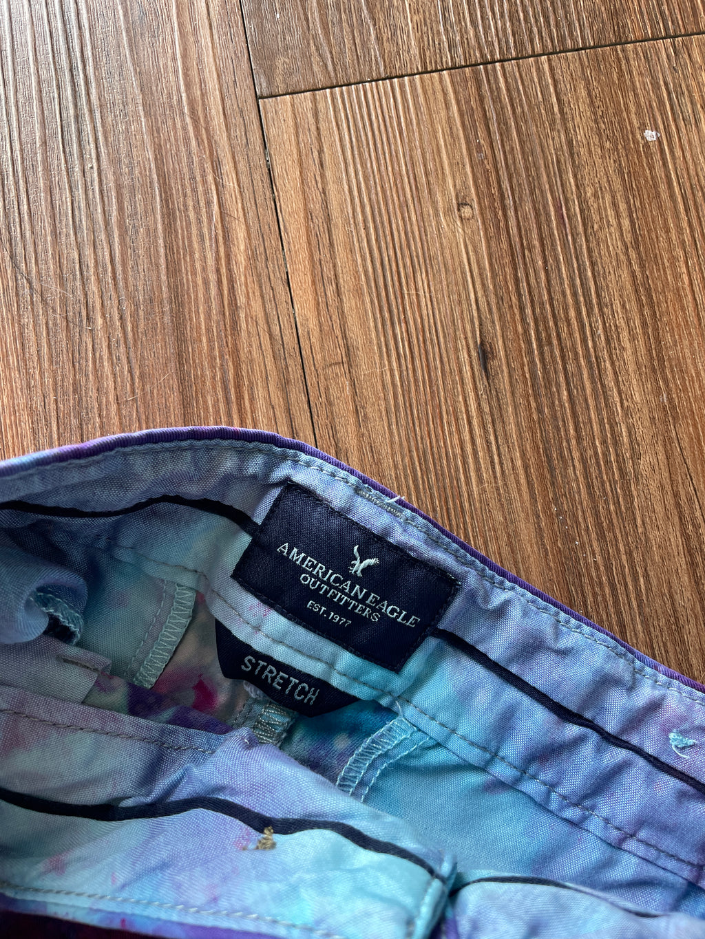 Size 0 Junior's Galaxy  Handmade Tie Dye Shorts | Purple Upcycled American Eagle Midi Shorts WITH POCKETS!