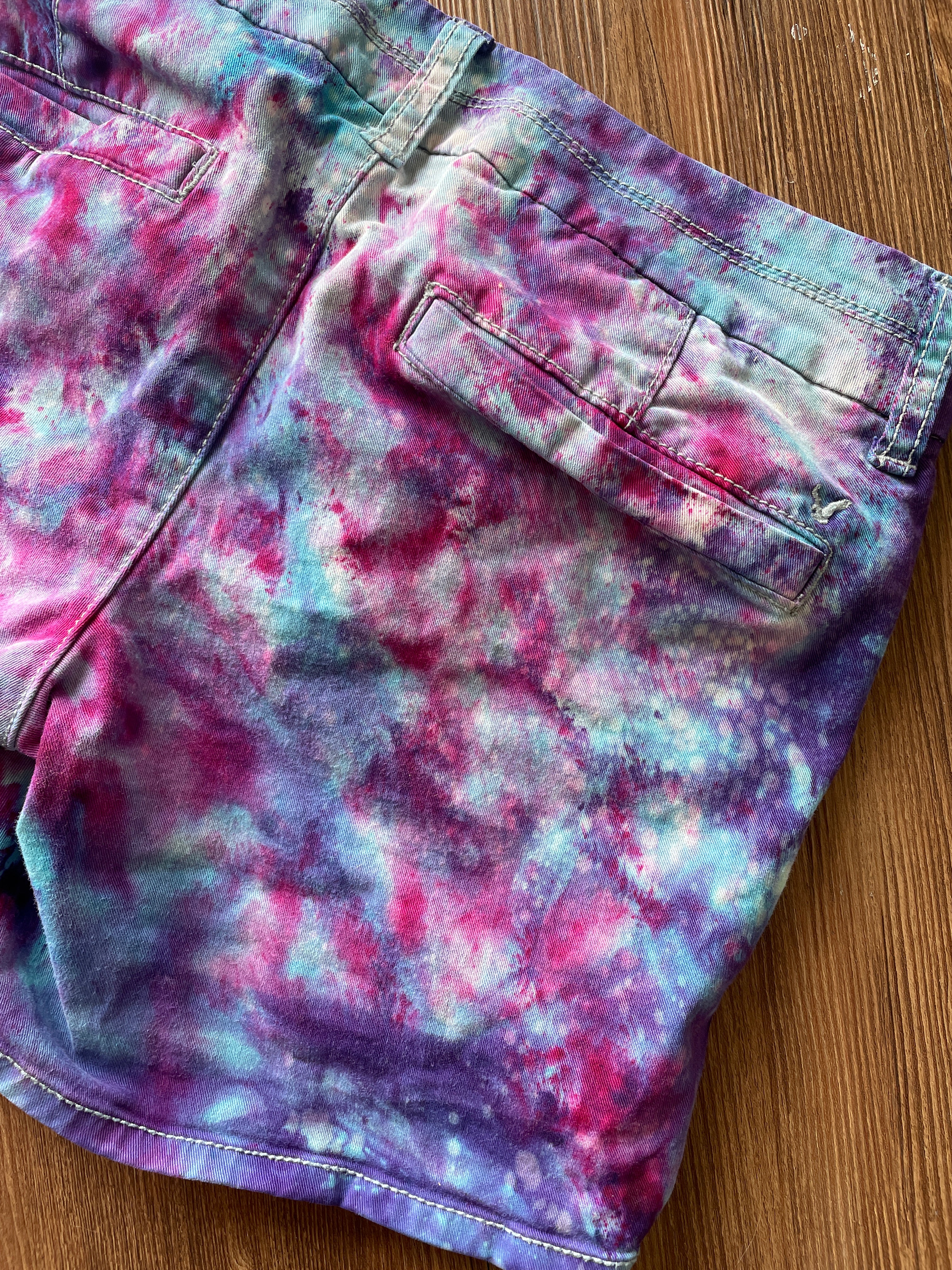 Size 0 Junior's Galaxy  Handmade Tie Dye Shorts | Purple Upcycled American Eagle Midi Shorts WITH POCKETS!