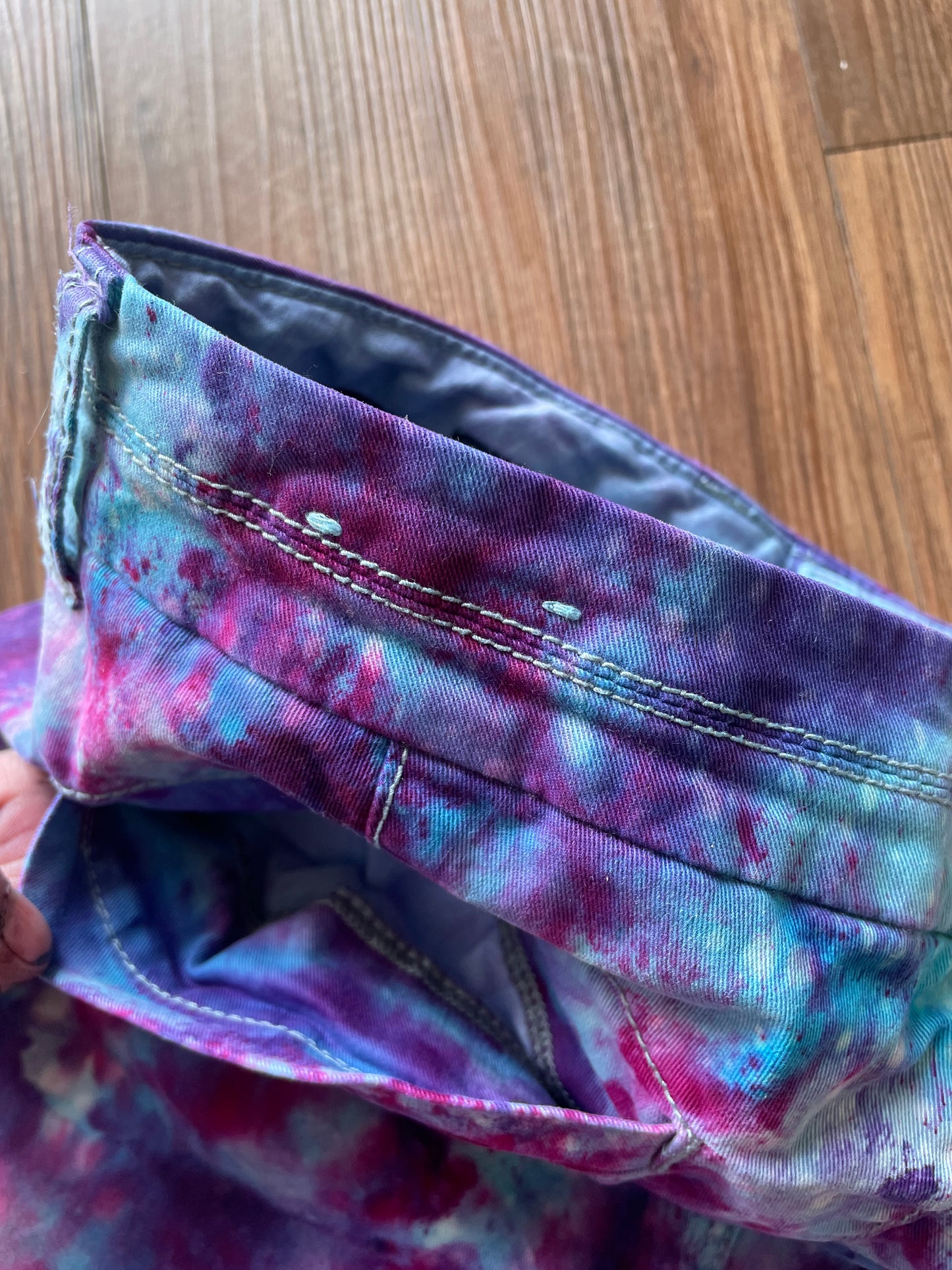Size 0 Junior's Galaxy  Handmade Tie Dye Shorts | Purple Upcycled American Eagle Midi Shorts WITH POCKETS!