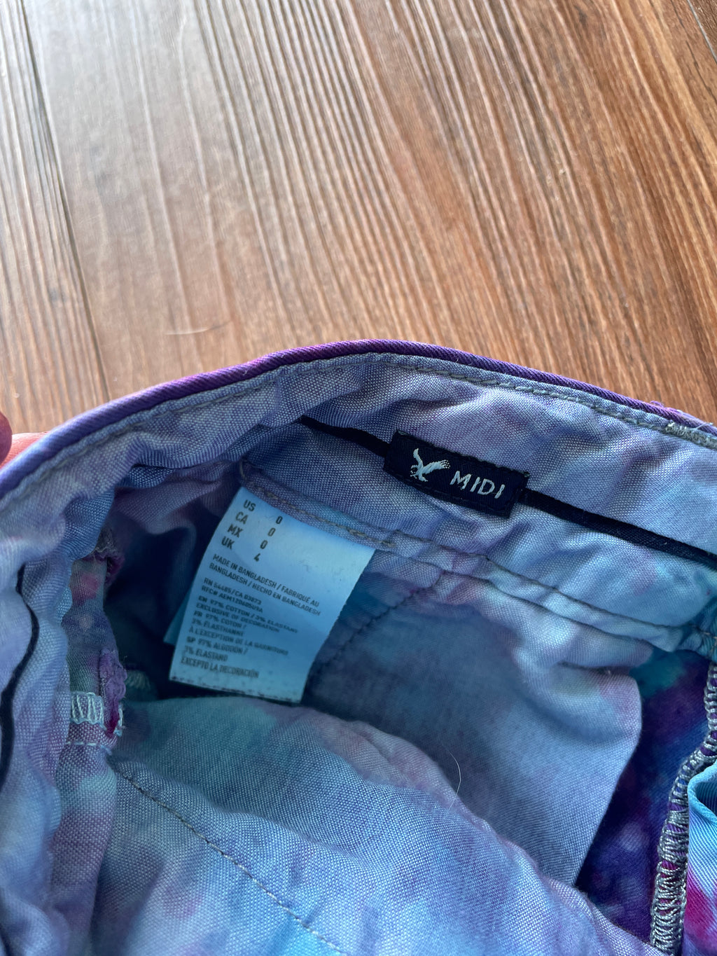 Size 0 Junior's Galaxy  Handmade Tie Dye Shorts | Purple Upcycled American Eagle Midi Shorts WITH POCKETS!