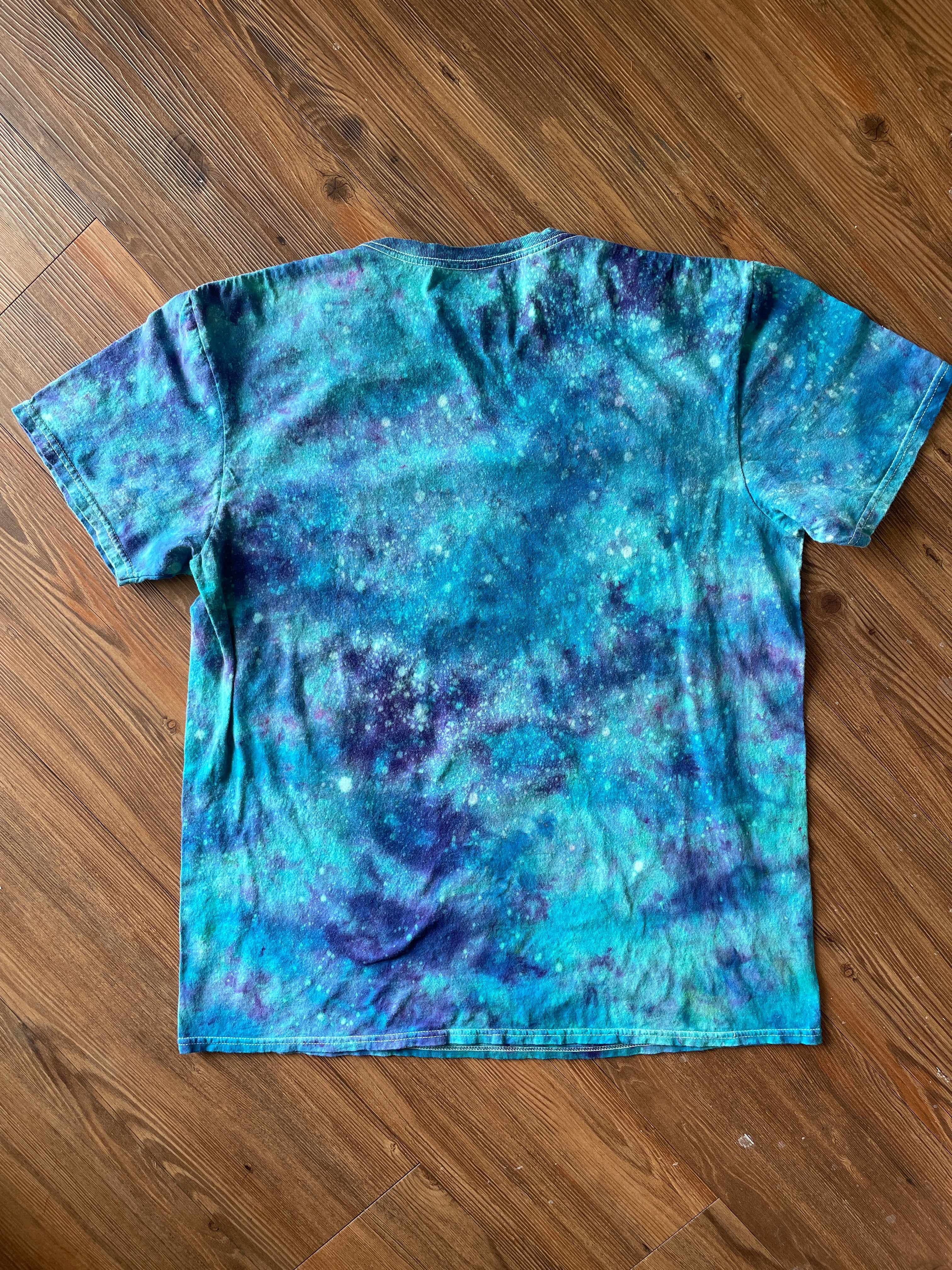 Large Men’s 90s Nickelodeon Handmade Tie Dye T-Shirt | Blue and Orange Galaxy Dye Short Sleeve
