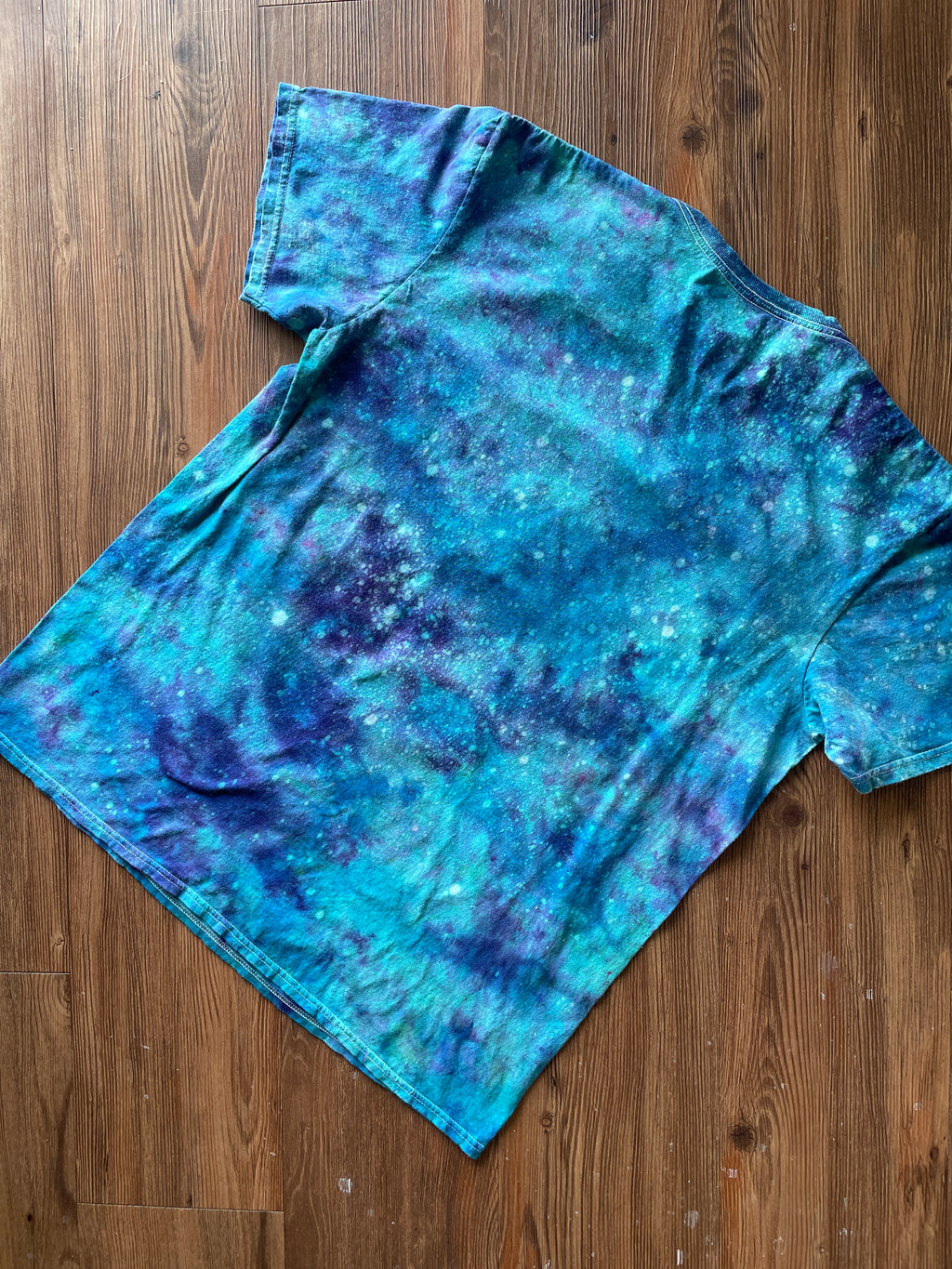 Large Men’s 90s Nickelodeon Handmade Tie Dye T-Shirt | Blue and Orange Galaxy Dye Short Sleeve