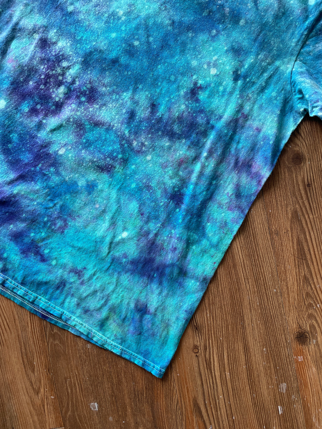 Large Men’s 90s Nickelodeon Handmade Tie Dye T-Shirt | Blue and Orange Galaxy Dye Short Sleeve