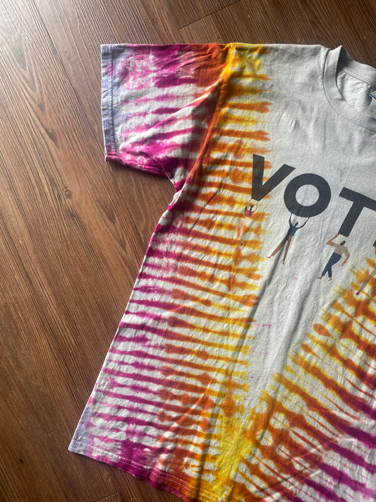 Medium Men’s VOTE Handmade Tie Dye T-Shirt | Warm Tones Earth Tones V-Pleated Tie Dye Short Sleeve
