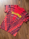 Small Men’s Bouledmon Gotta Send ‘Em All Handmade Tie Dye T-Shirt | Red Bouldering Rock Climbing Tie Dye Short Sleeve
