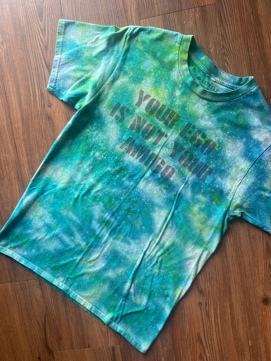 Medium Men’s Your Ego Is Not Your Amigo Handmade Tie Dye T-Shirt | Green Galaxy Reverse Tie Dye Short Sleeve