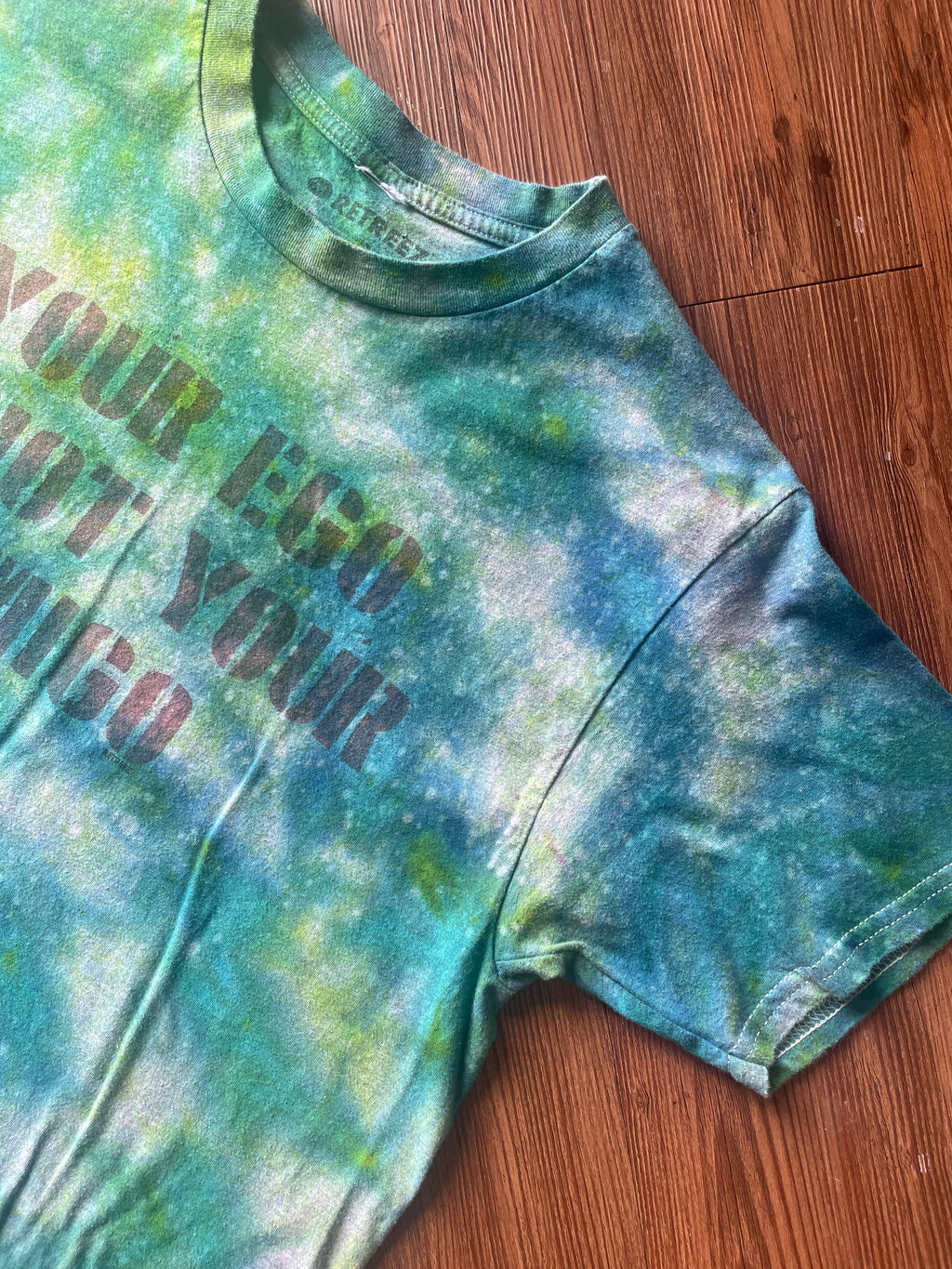 Medium Men’s Your Ego Is Not Your Amigo Handmade Tie Dye T-Shirt | Green Galaxy Reverse Tie Dye Short Sleeve
